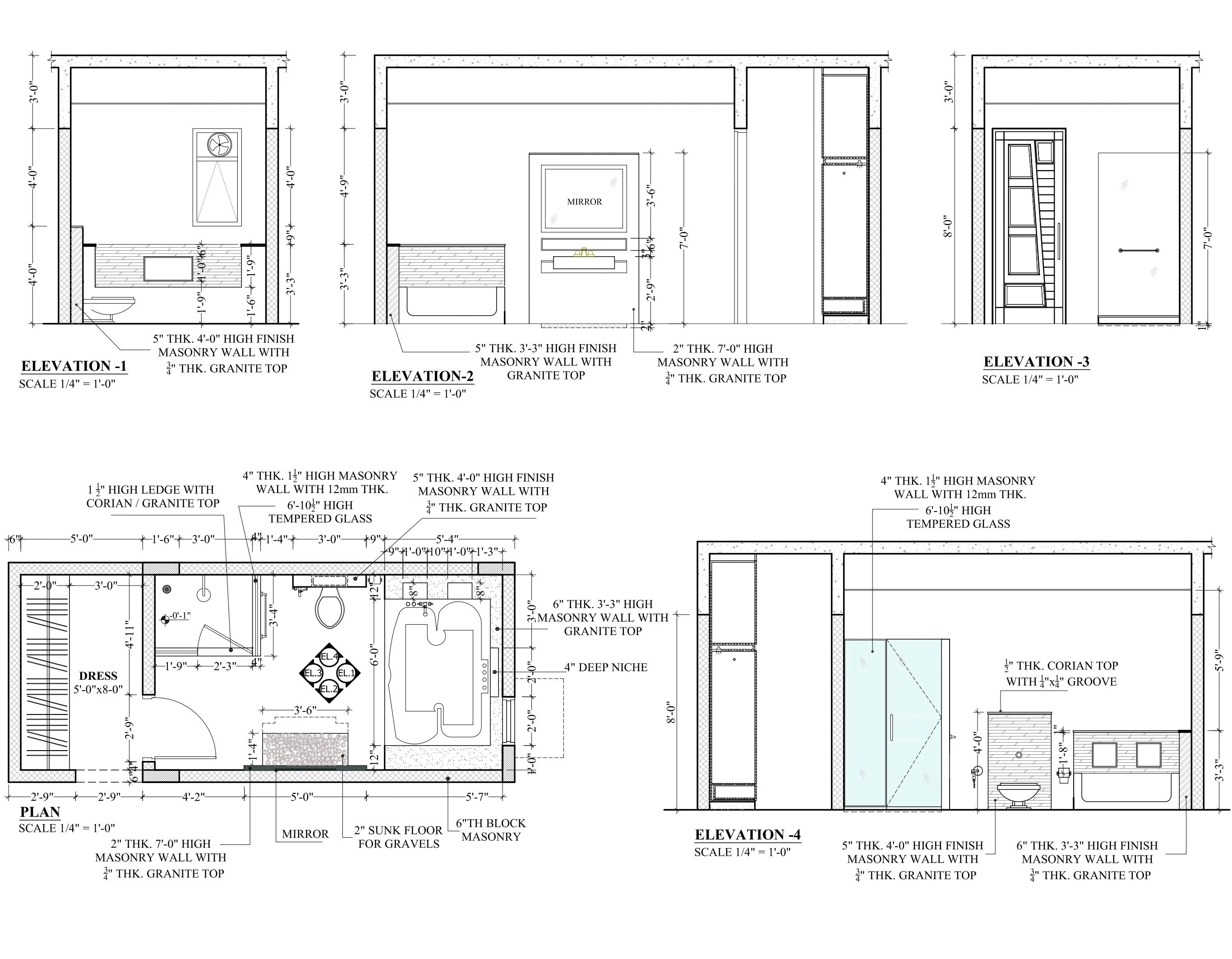 Primary bathroom plan and elevations for Bath Suite Detail Package