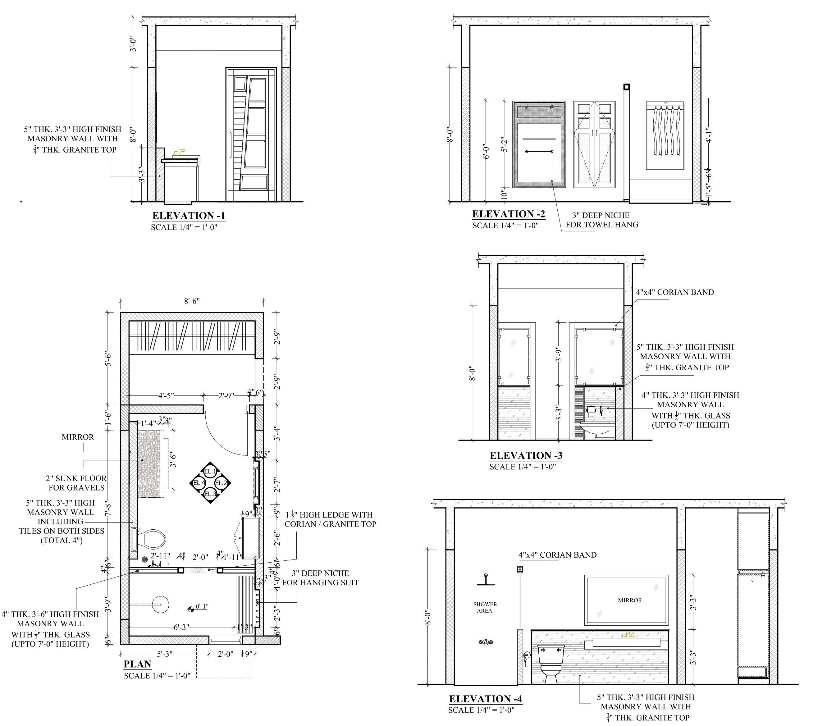Guest bathroom plan and elevations for Bath Suite Detail Package