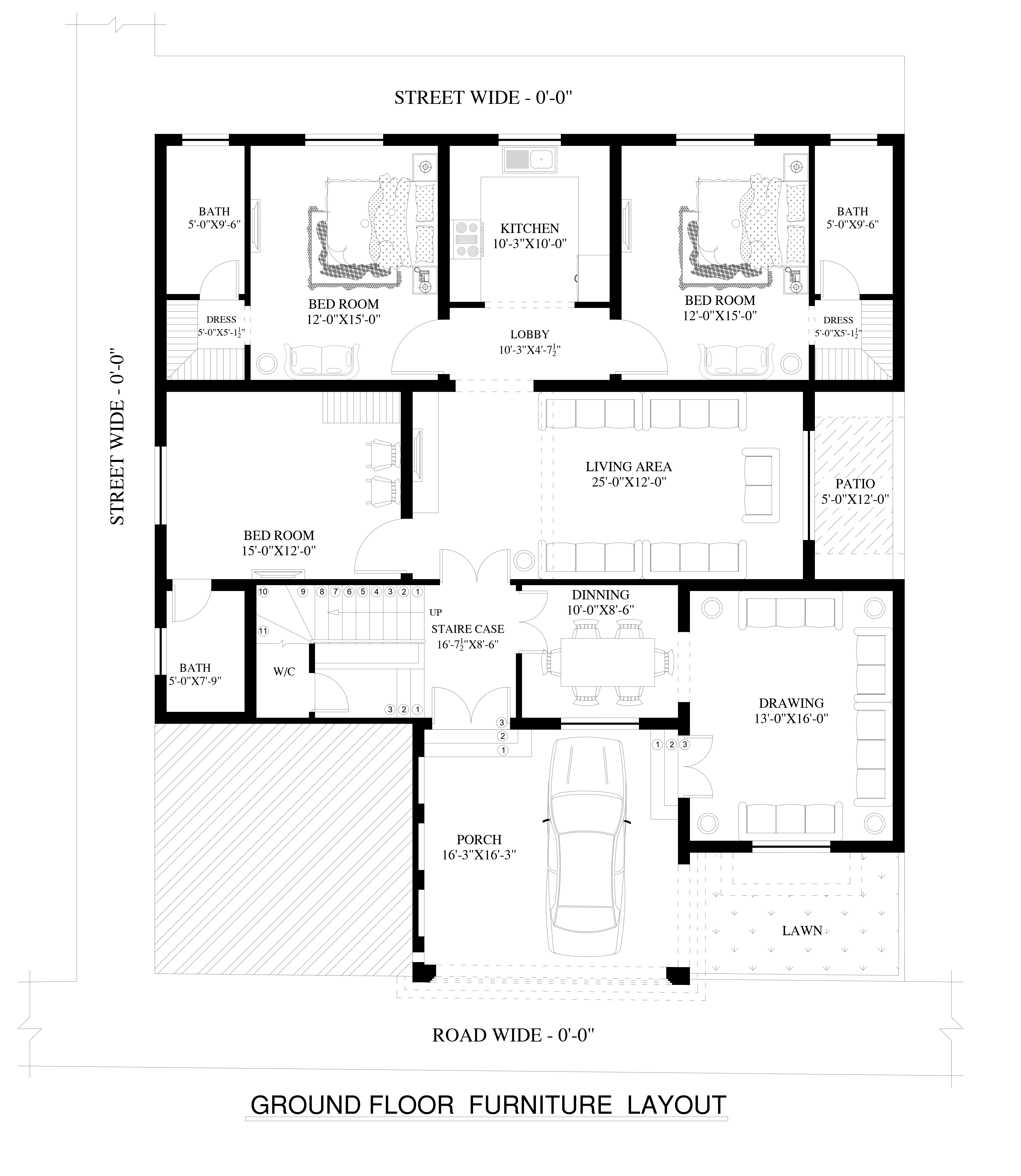 Ground-floor furniture layout for Broadview Family House