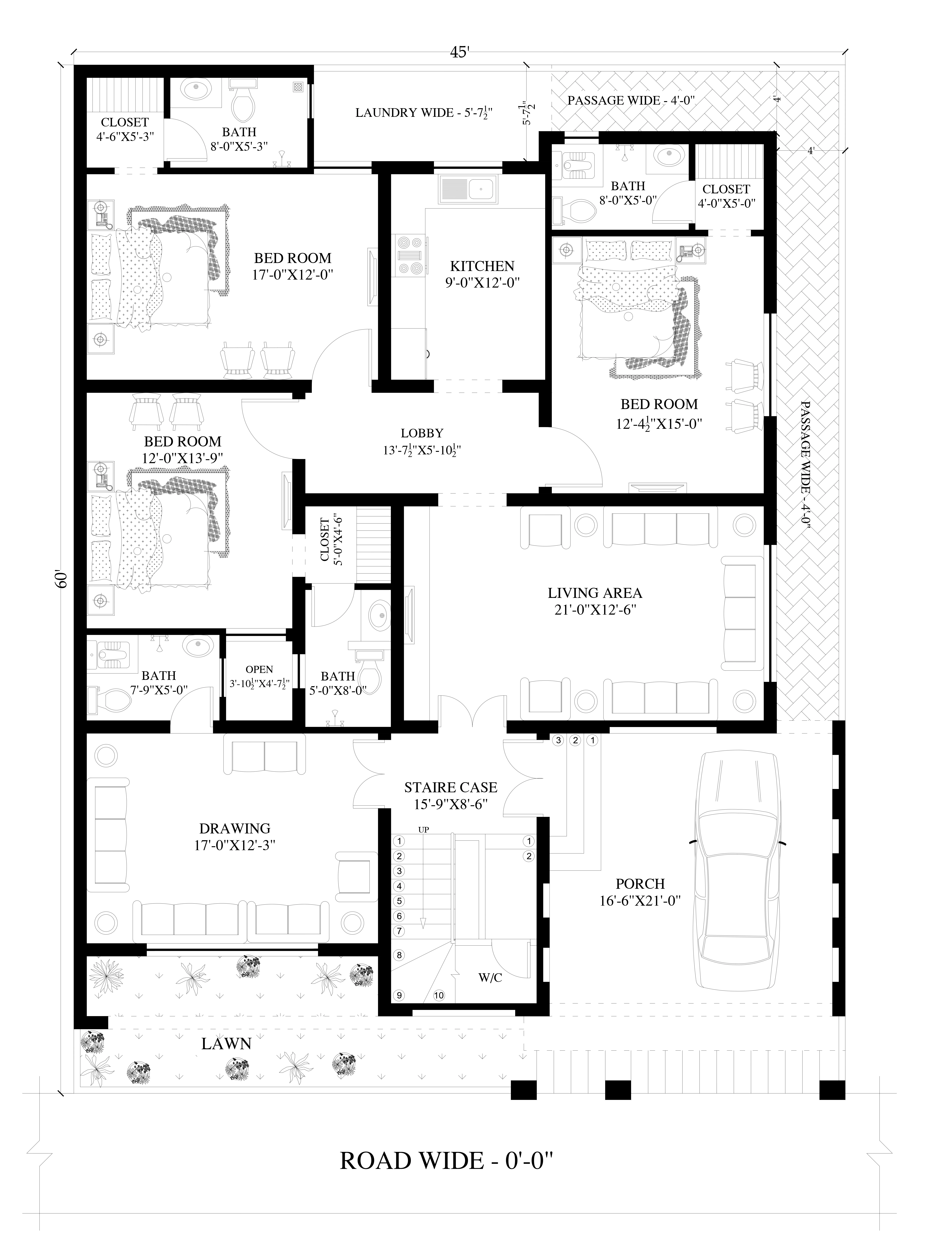 Upper-floor furniture layout for Broadview Family House