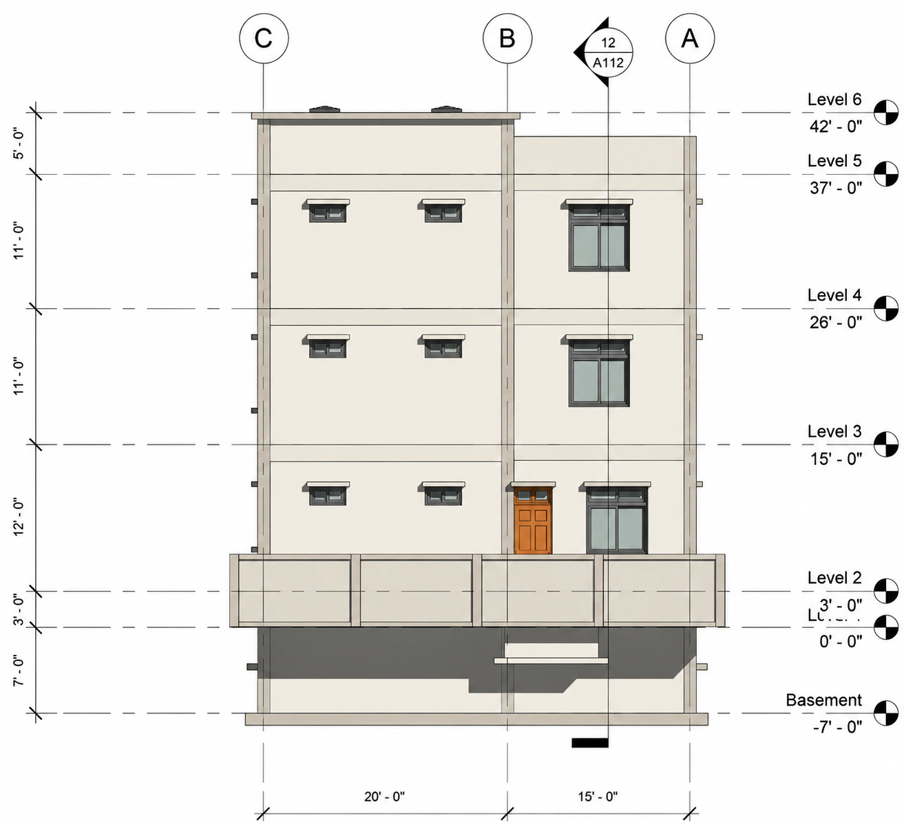 Side elevation for Corner Shop Apartments