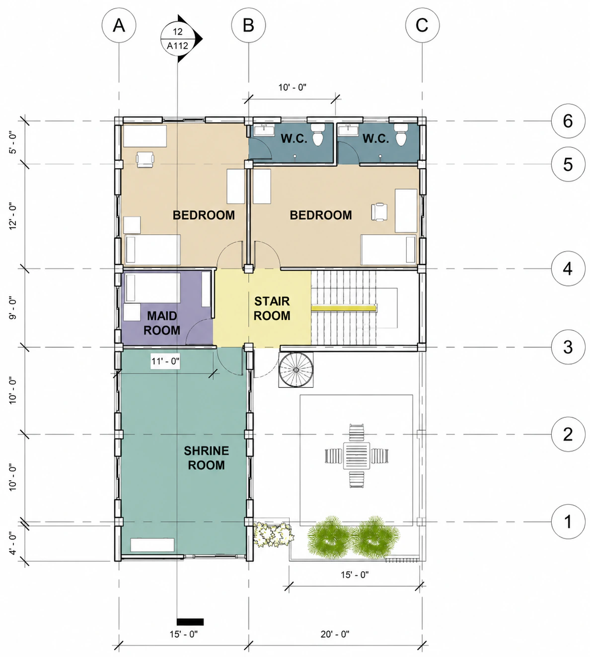 Upper-floor plan for Corner Shop Apartments