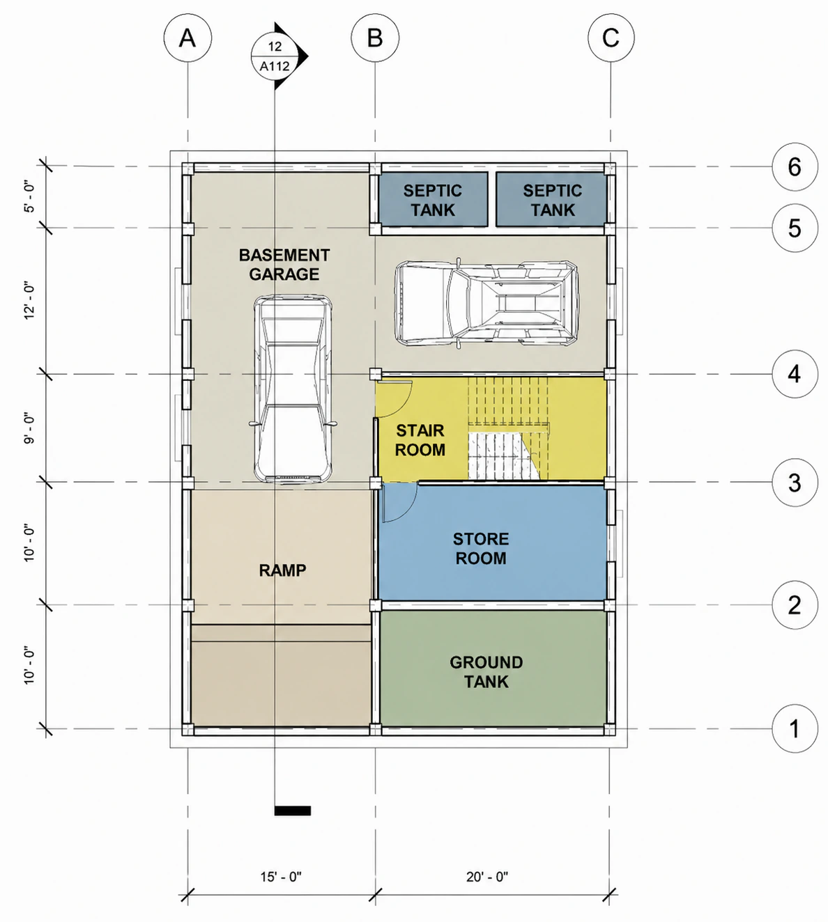 Basement and garage plan for Corner Shop Apartments