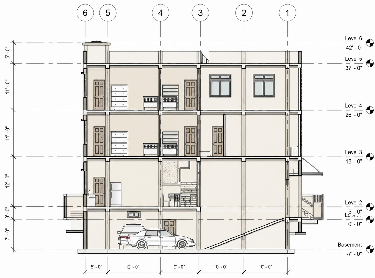 Building section for Corner Shop Apartments