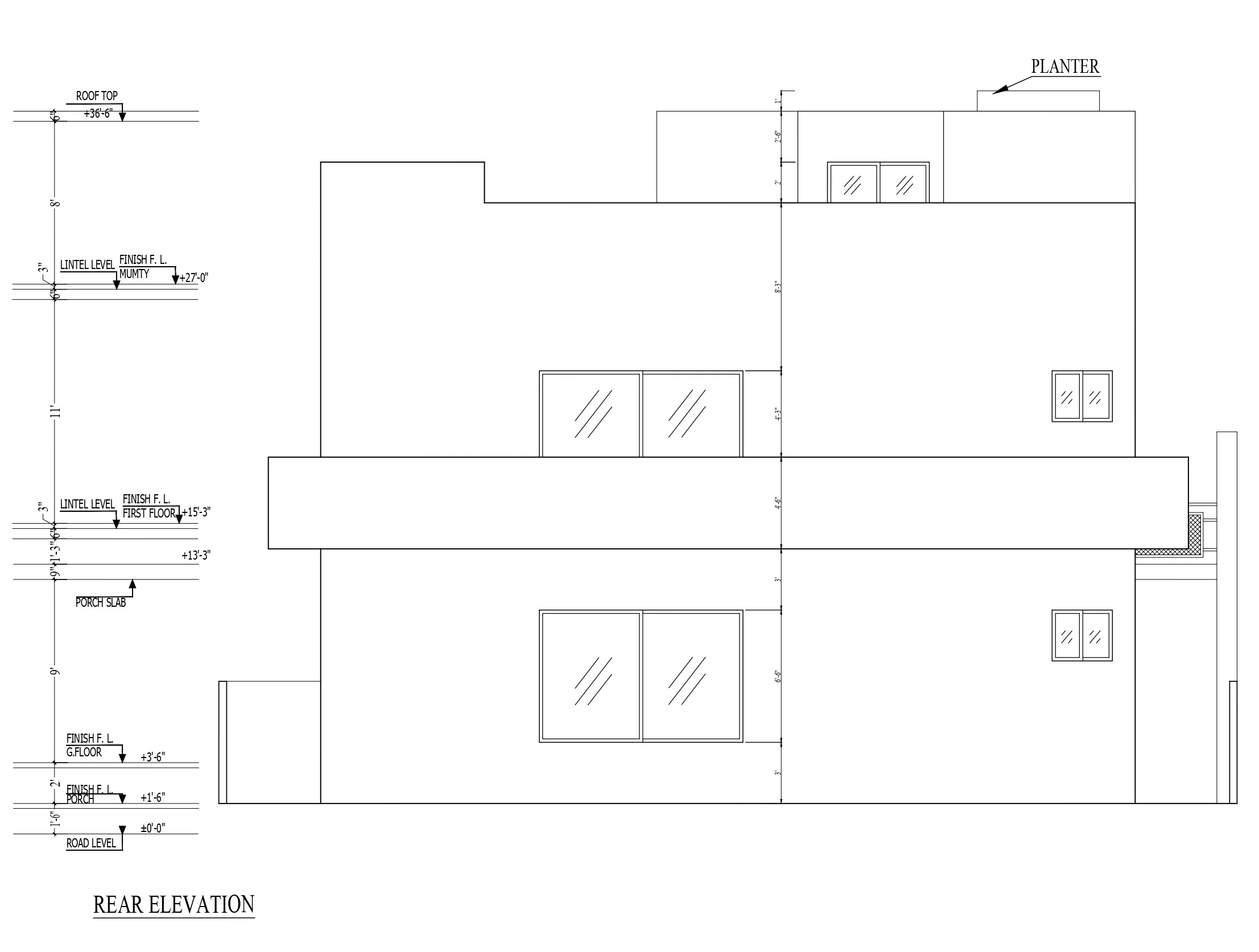 Rear elevation for D Block Family Residence