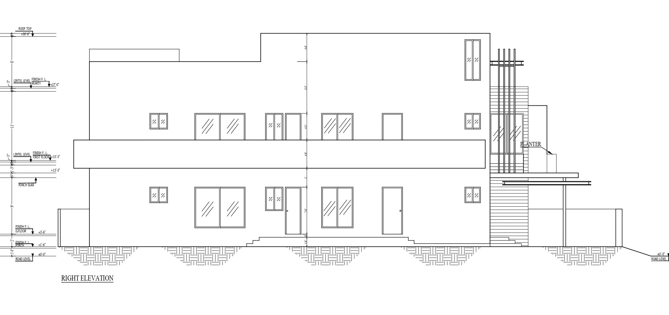 Right elevation for D Block Family Residence