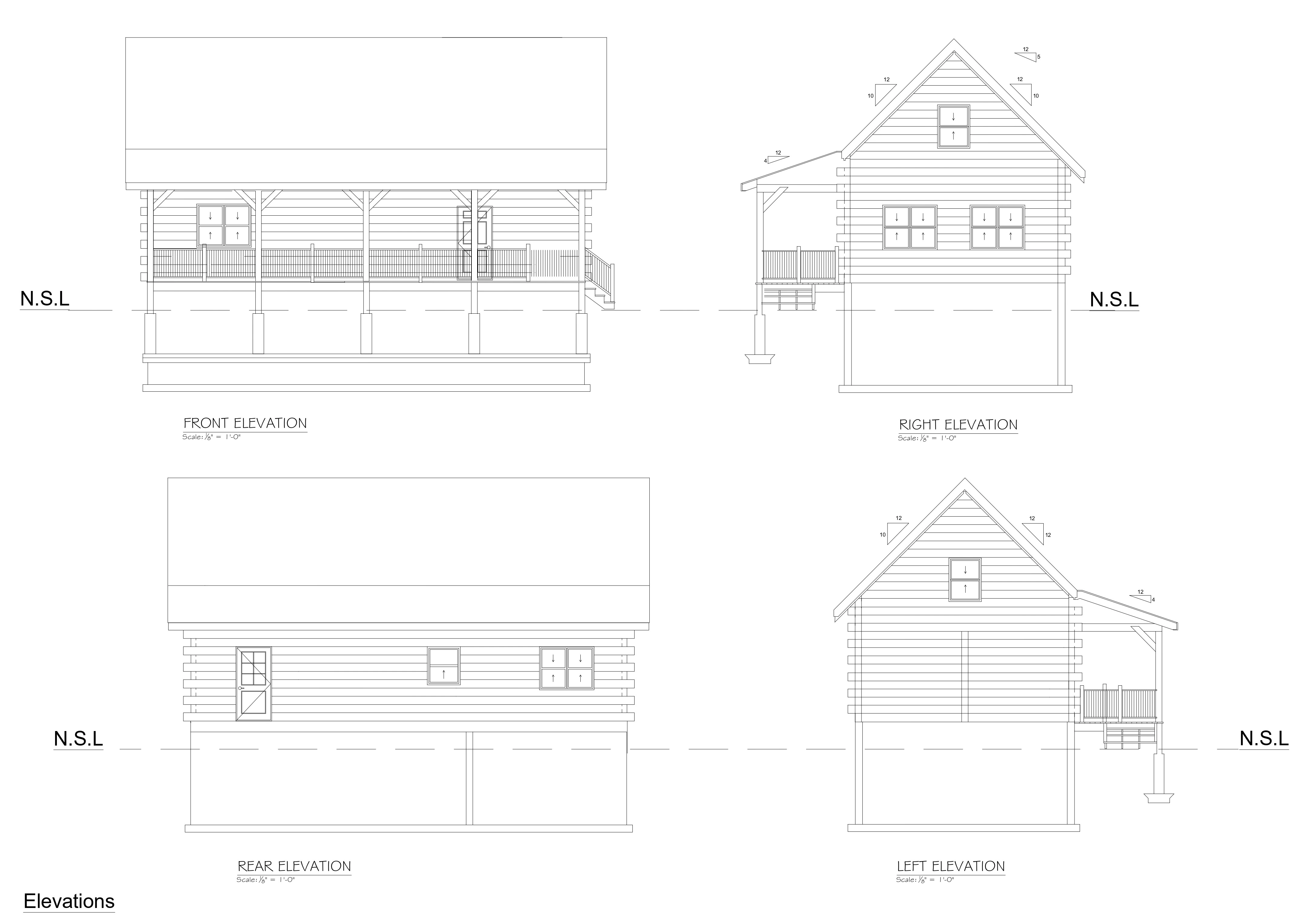 Exterior elevations for Gabled Studio Addition