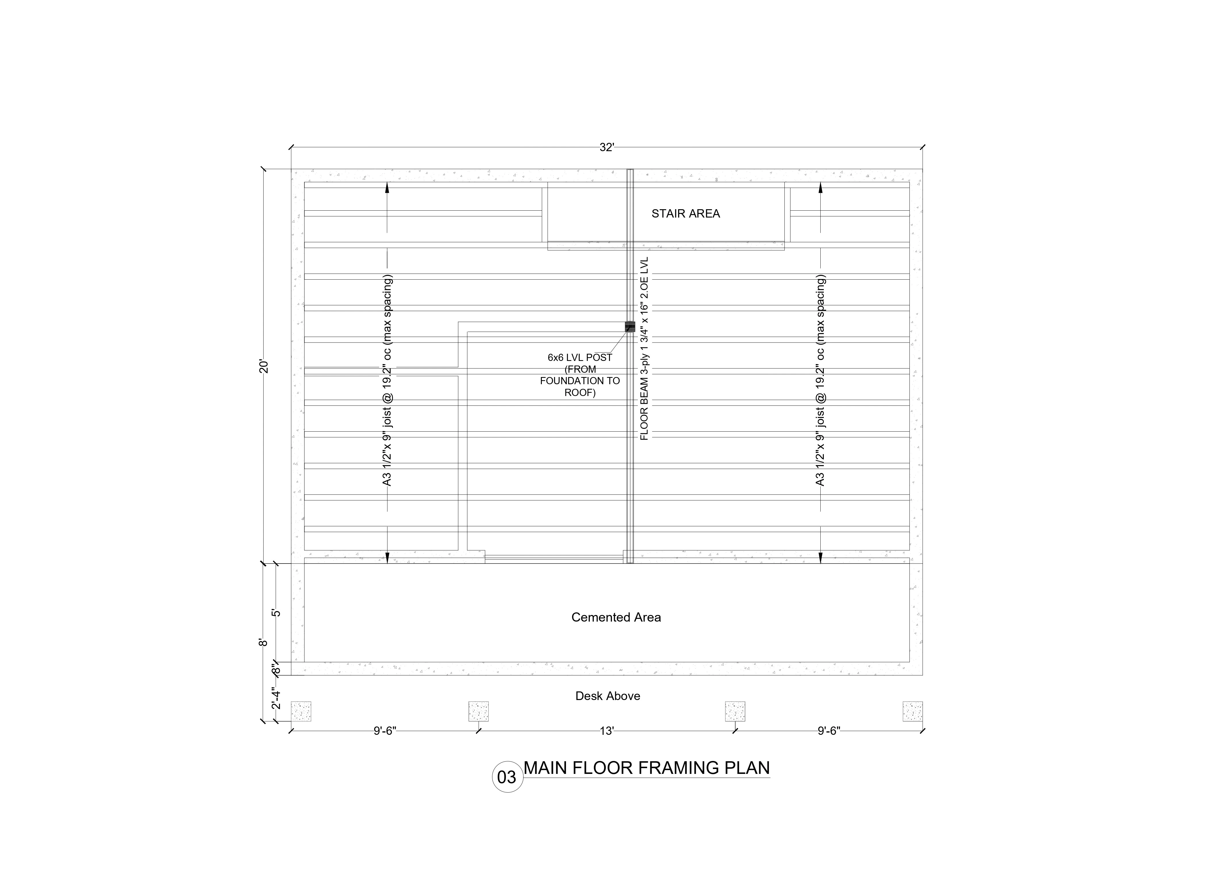 Main floor framing plan for Gabled Studio Addition