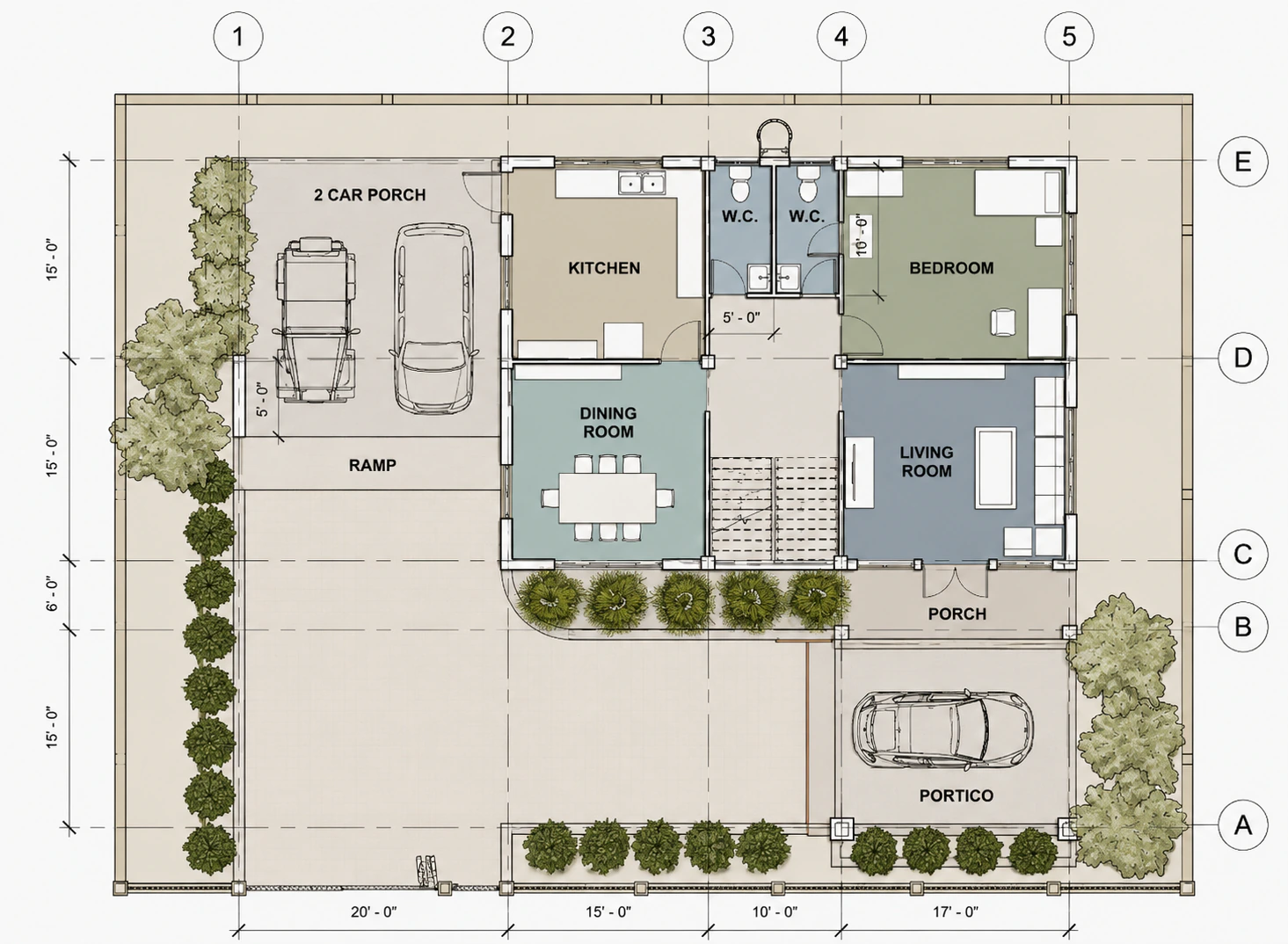 Ground-floor plan for Garden Portico Villa