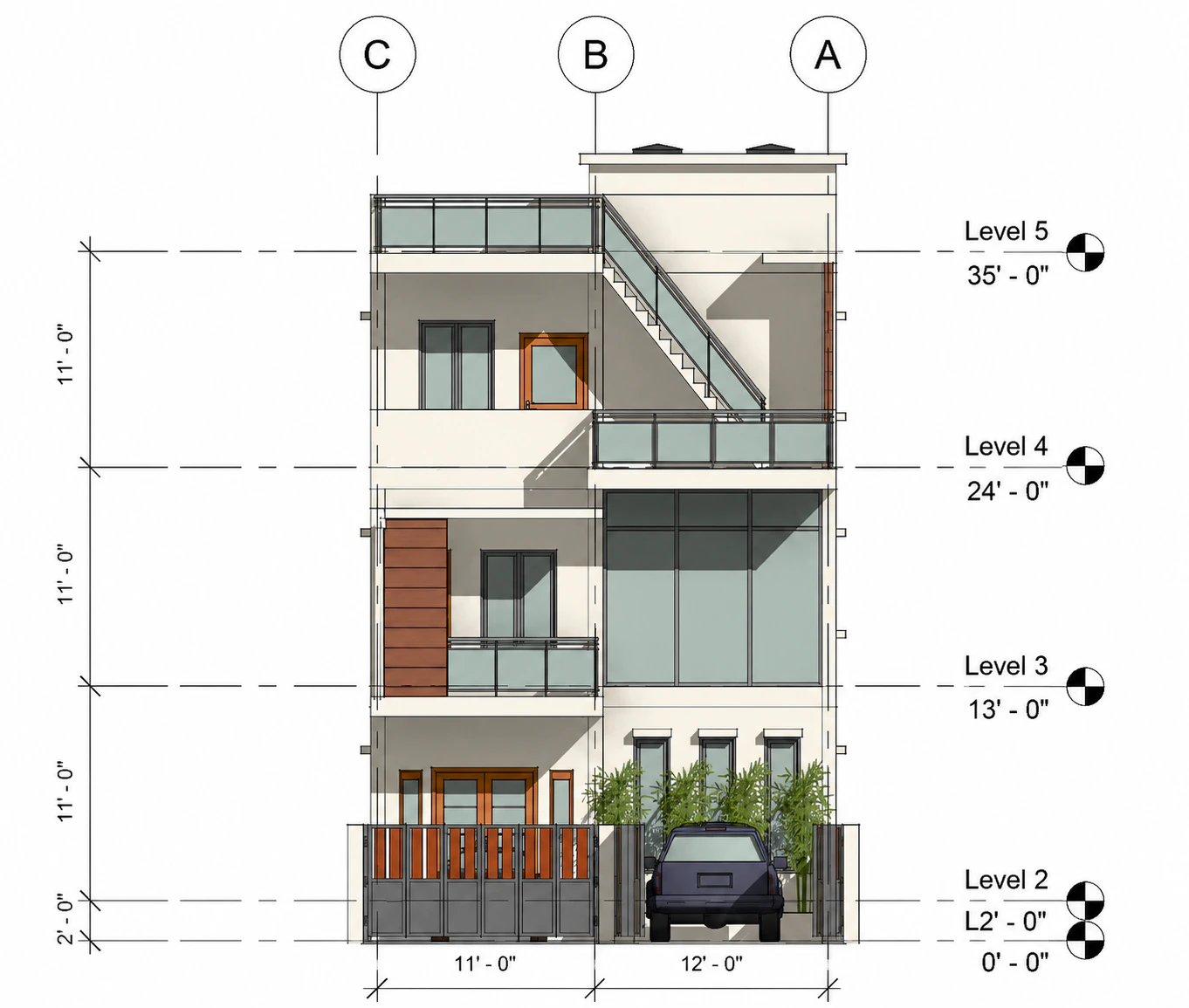 Glazed front elevation for Garden Stair Residence