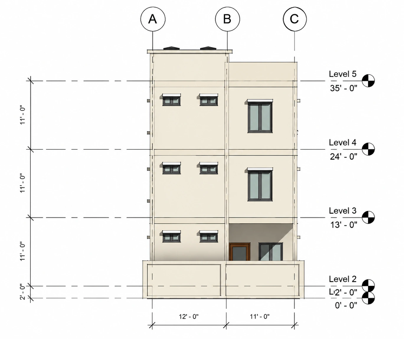 Rear elevation for Garden Stair Residence