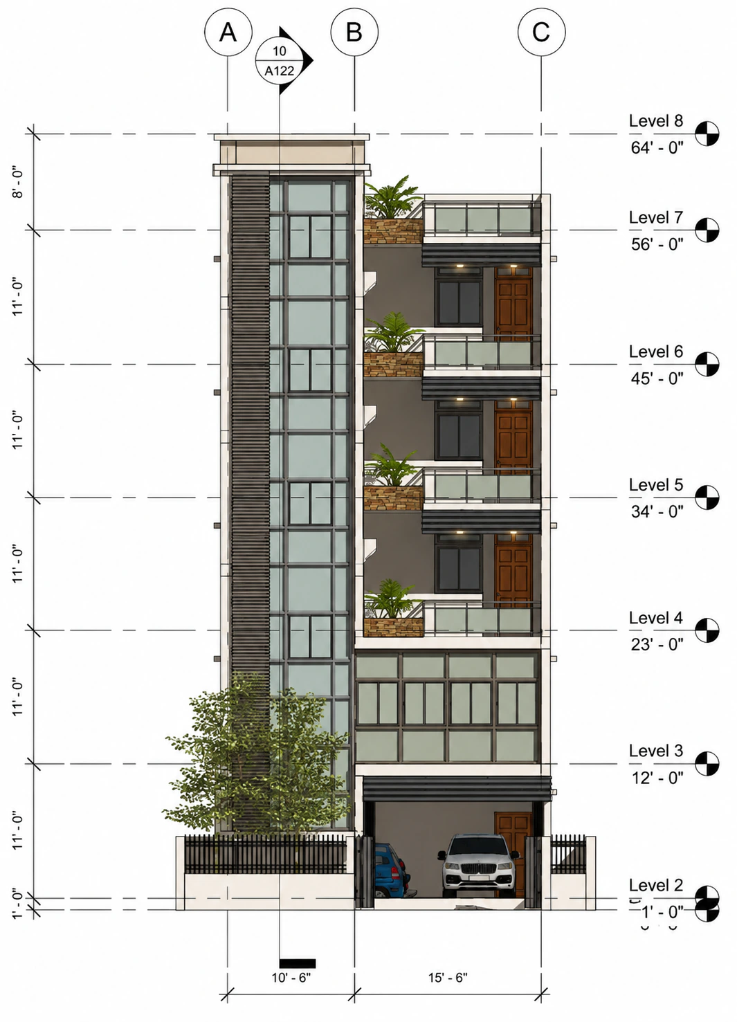 Front elevation for Glassline Apartments