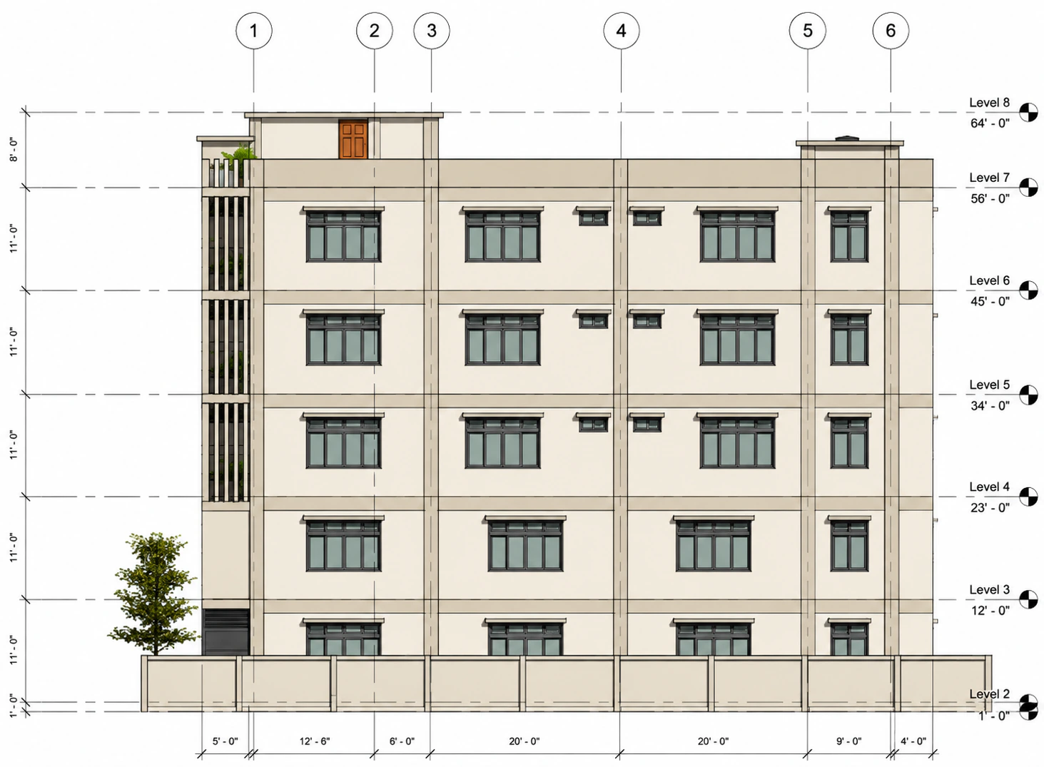 Long elevation for Glassline Apartments