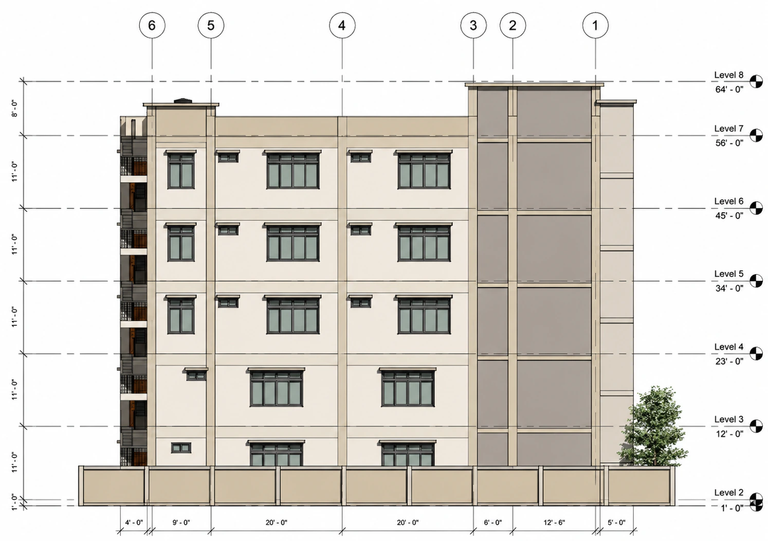 Rear elevation for Glassline Apartments