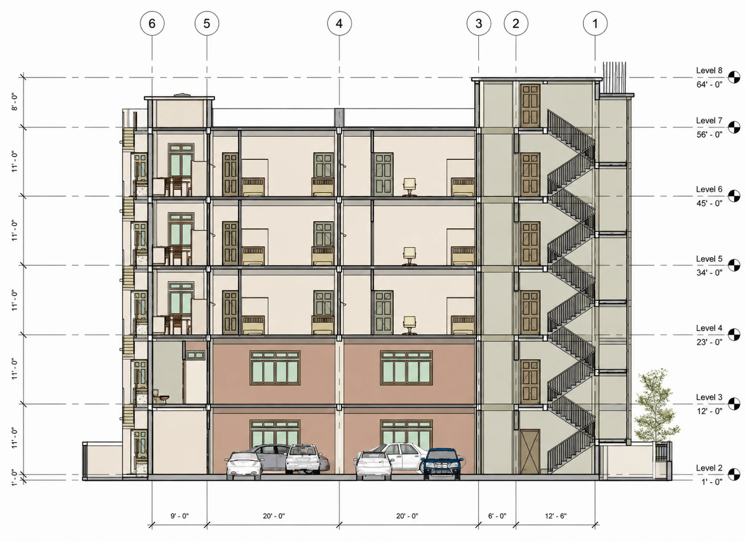 Building section for Glassline Apartments