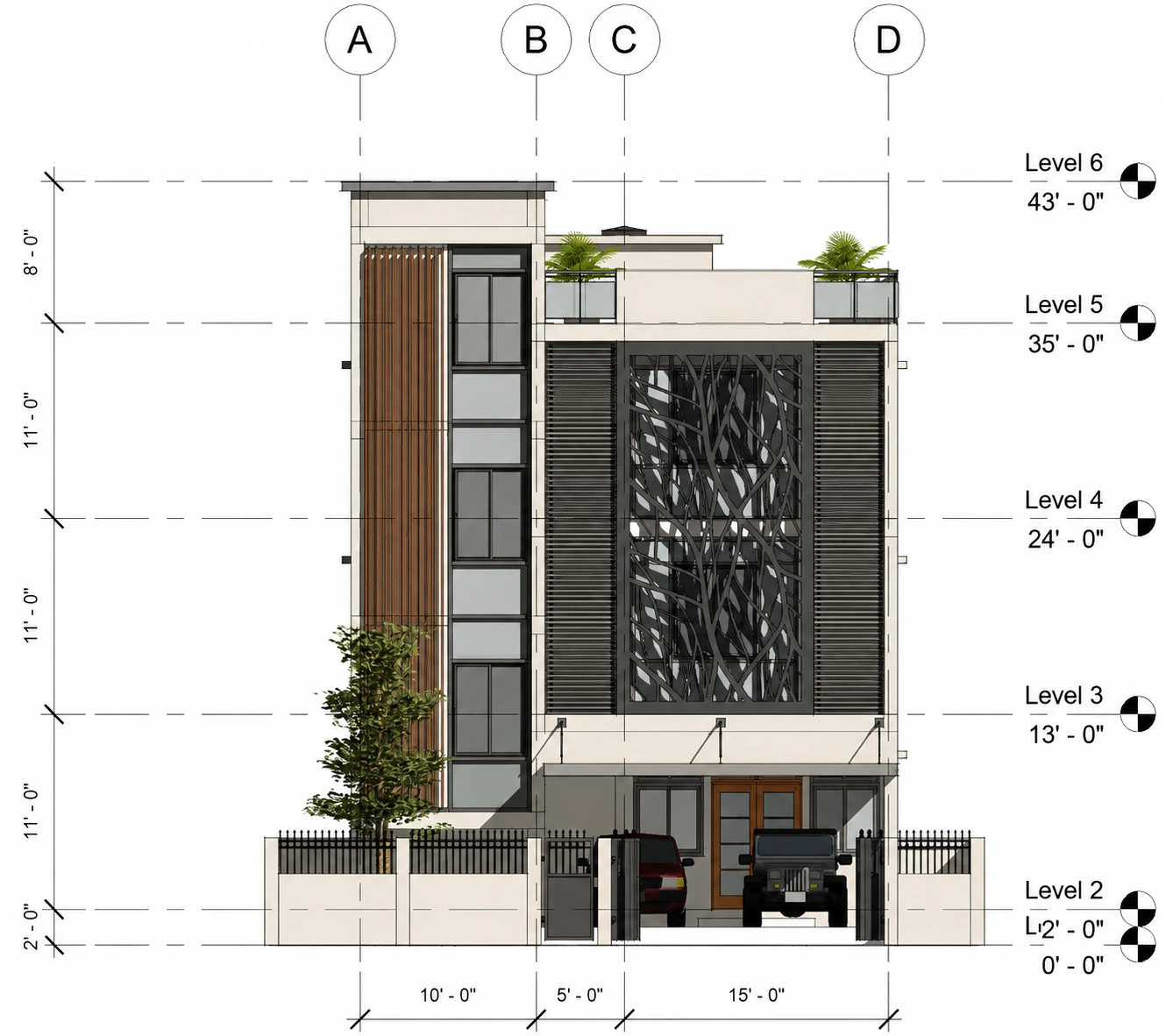 Screened front elevation for Lattice Screen House