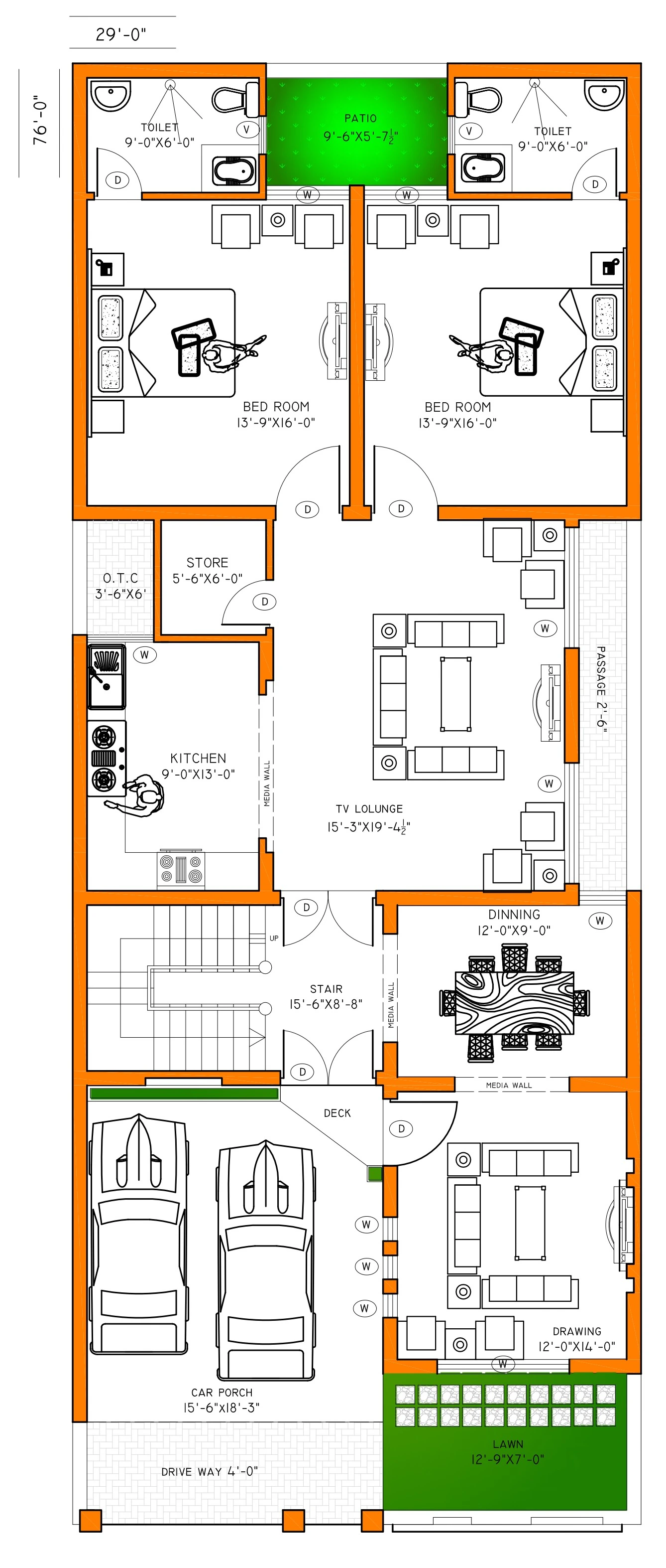 Ground-floor layout for Orchard Family Residence Plans