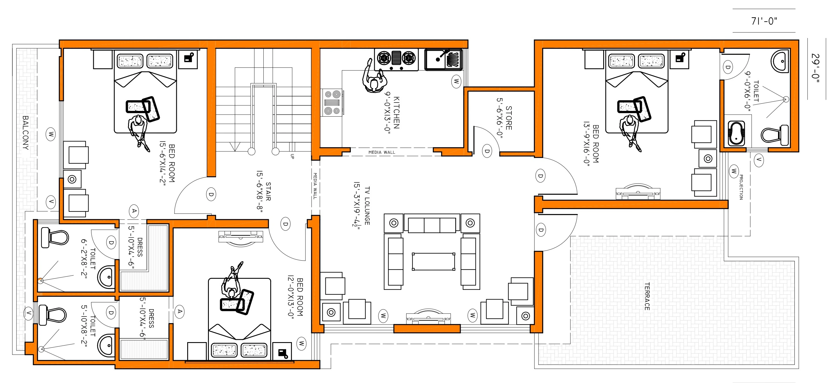 First-floor layout for Orchard Family Residence Plans