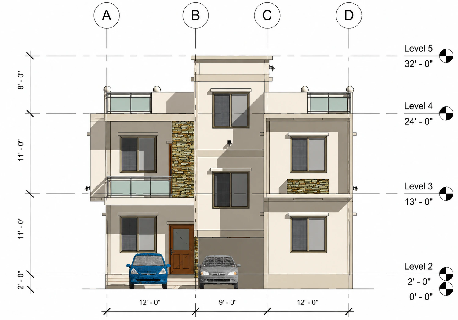Front elevation for Split Frame House