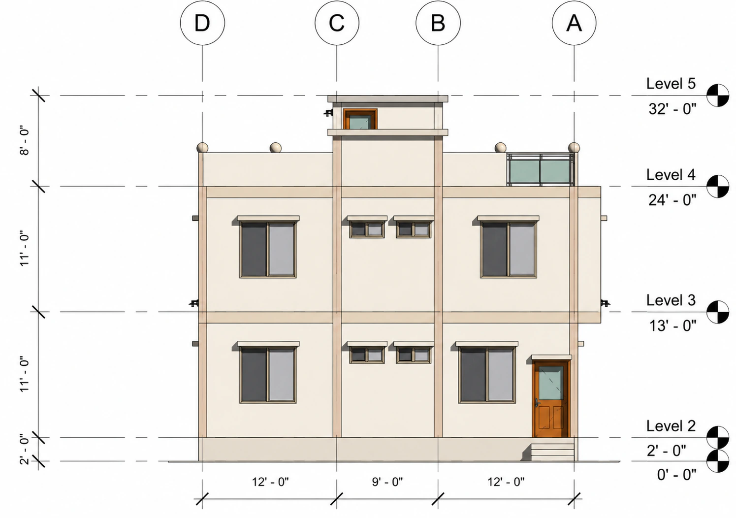 Rear elevation for Split Frame House