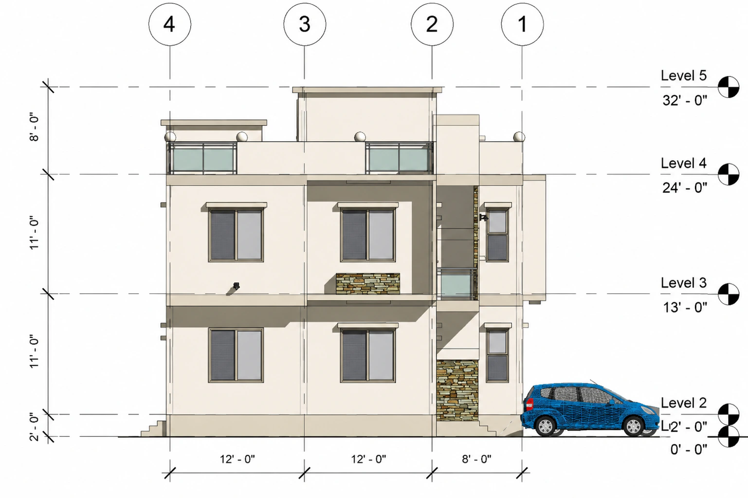 Side elevation for Split Frame House