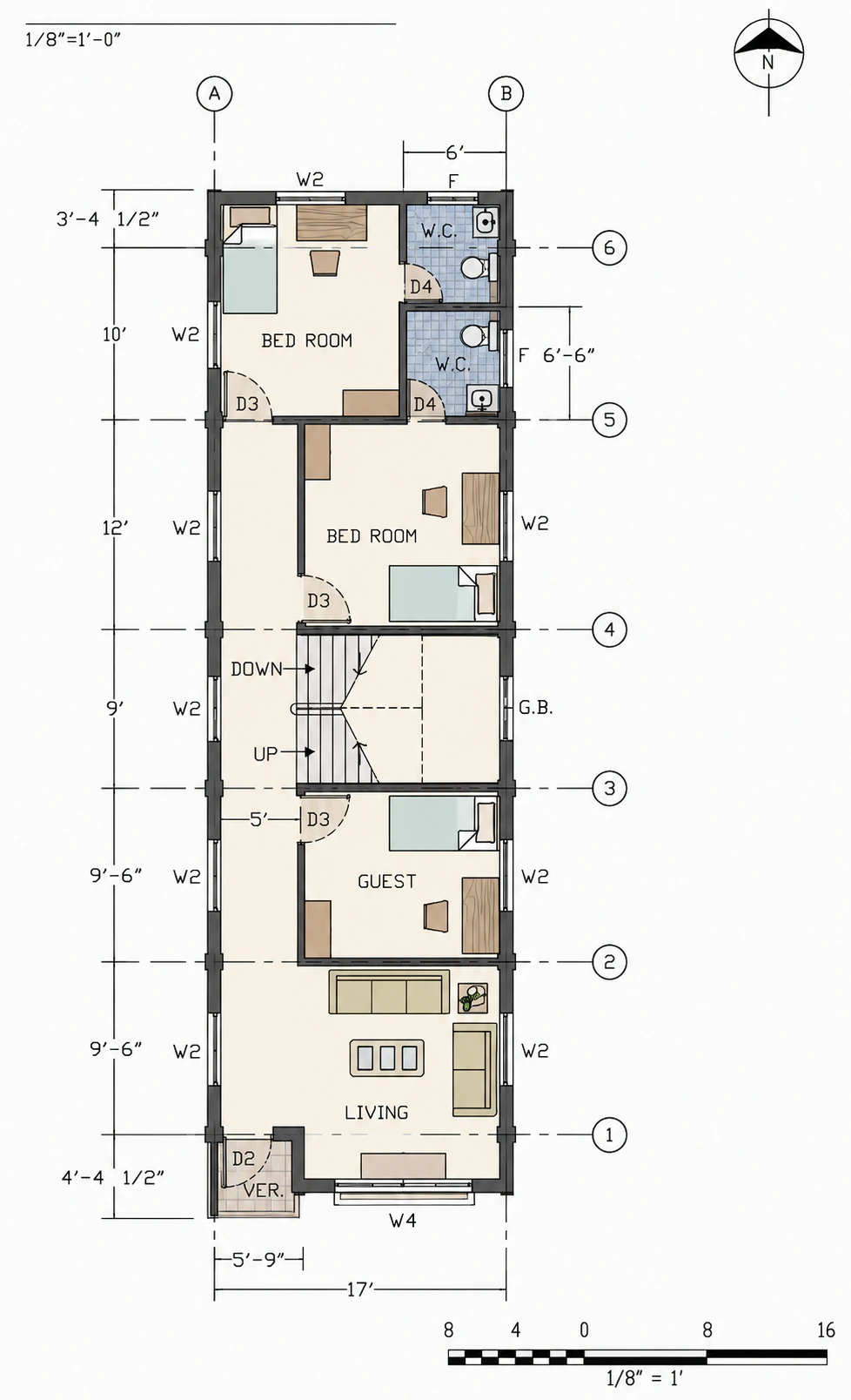 Second-floor technical plan for Split Frame House