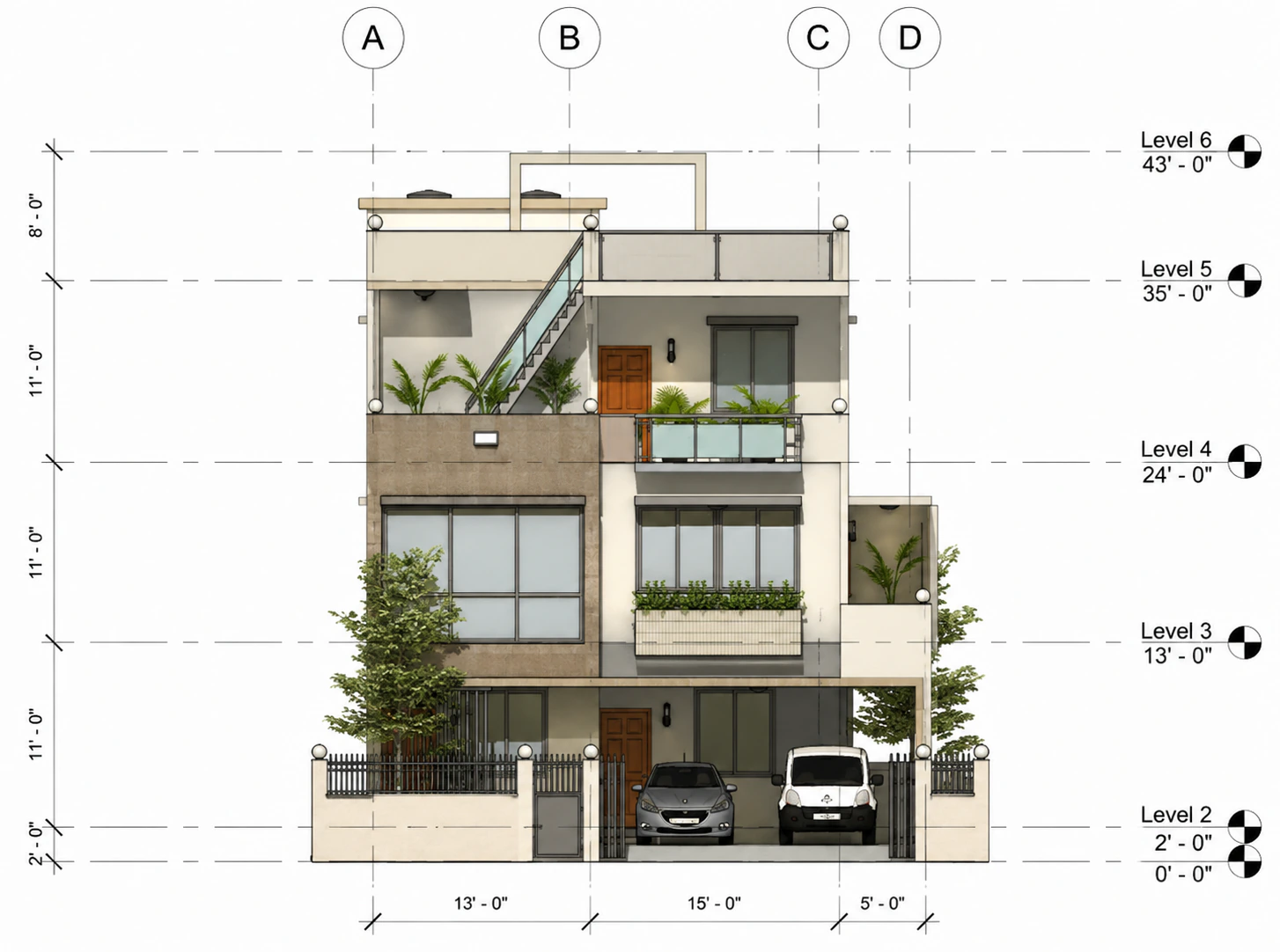Front elevation for Terrace Line Residence