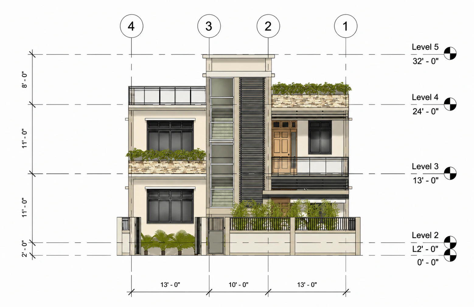 Screened side elevation for Twin Bay Residence