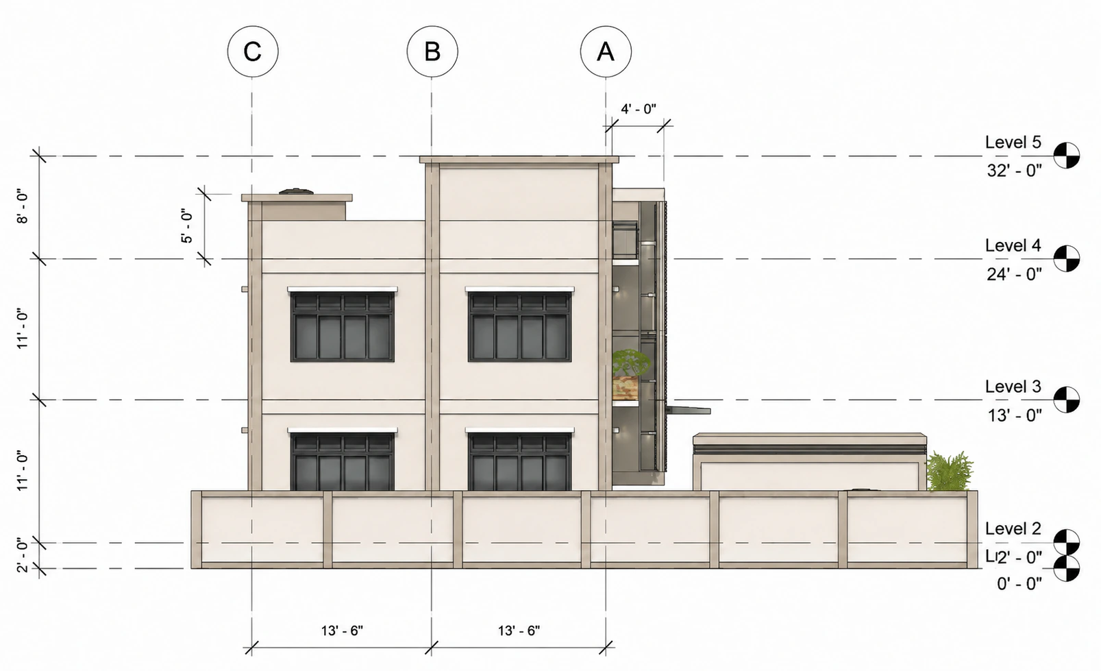 Rear elevation for Twin Bay Residence