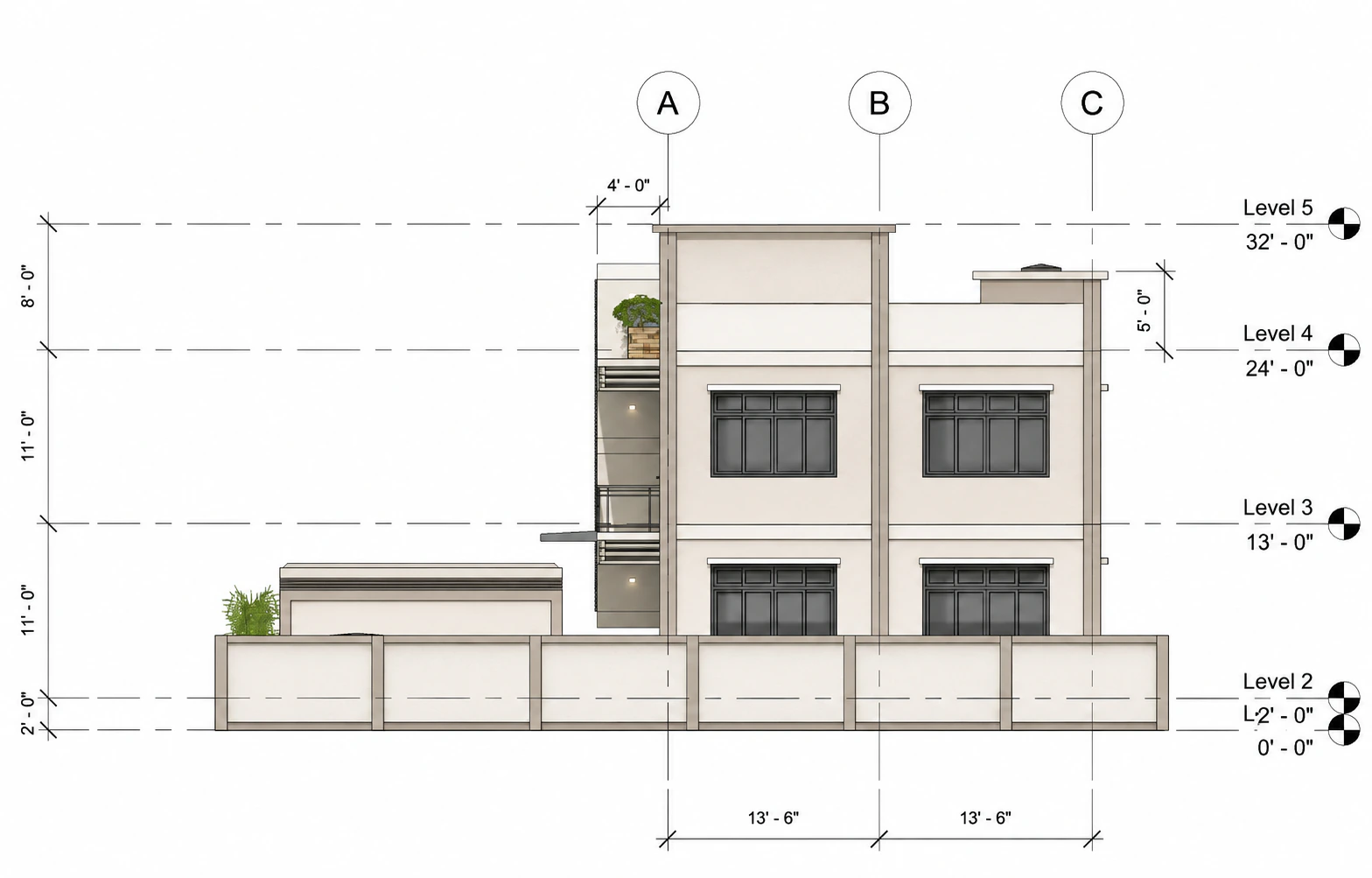 Side elevation for Twin Bay Residence