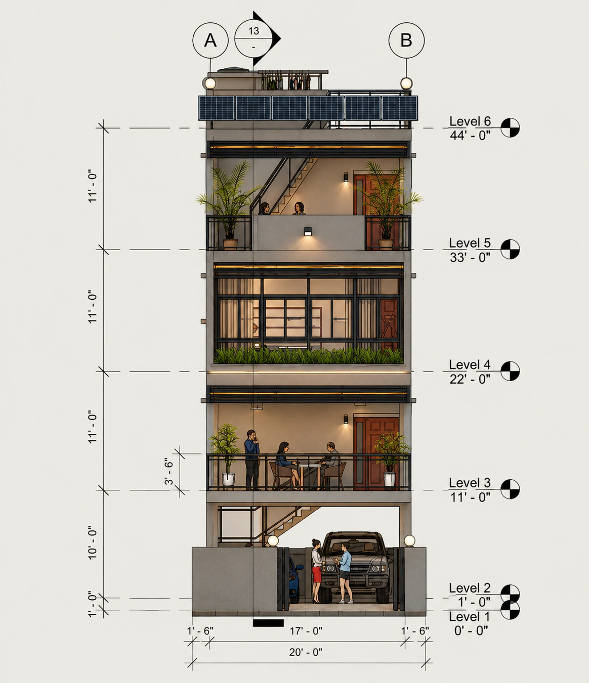 Front elevation for Vertical Court Townhouse
