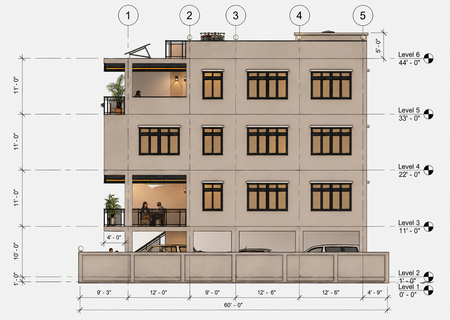 Long side elevation for Vertical Court Townhouse