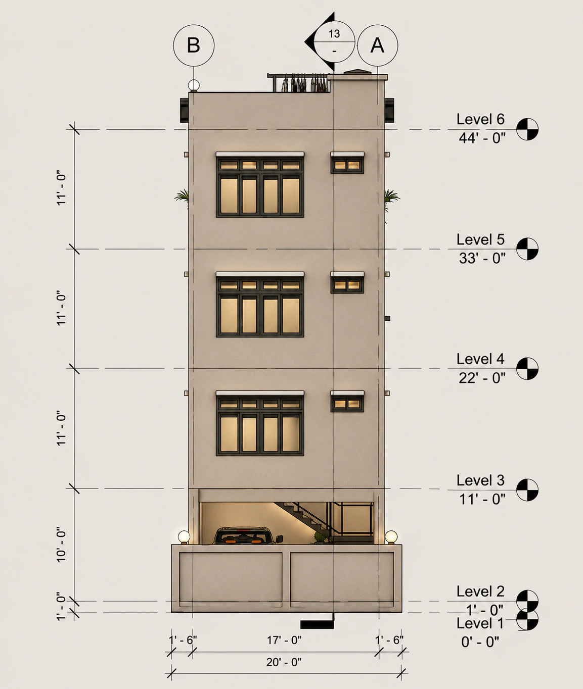 Short side elevation for Vertical Court Townhouse