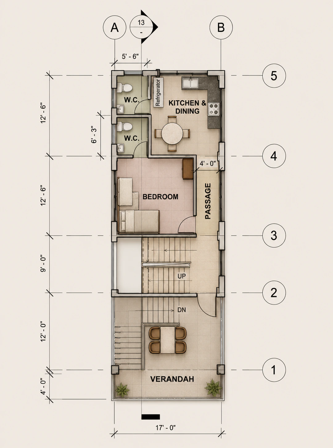 First-floor plan for Vertical Court Townhouse
