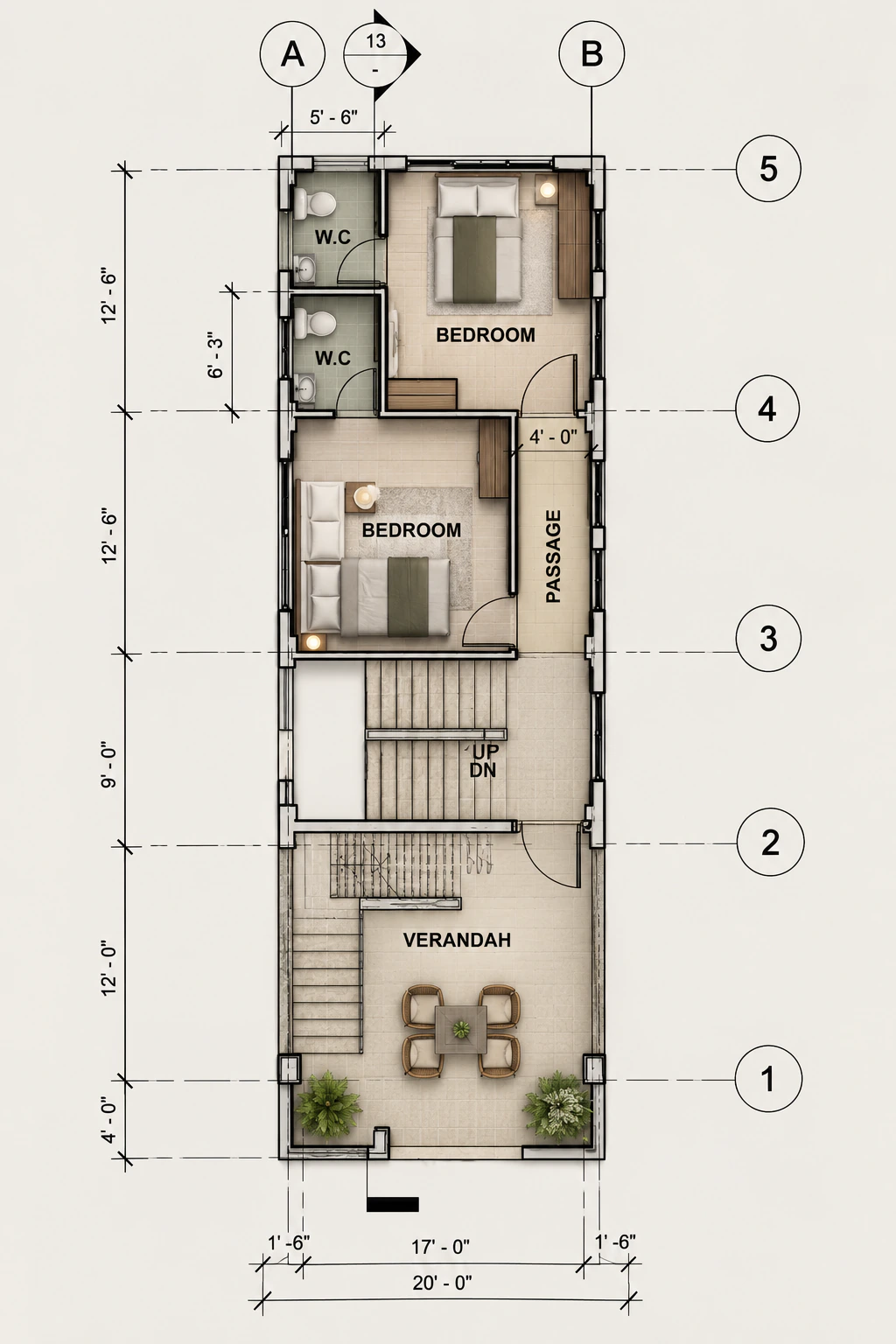 Second-floor plan for Vertical Court Townhouse