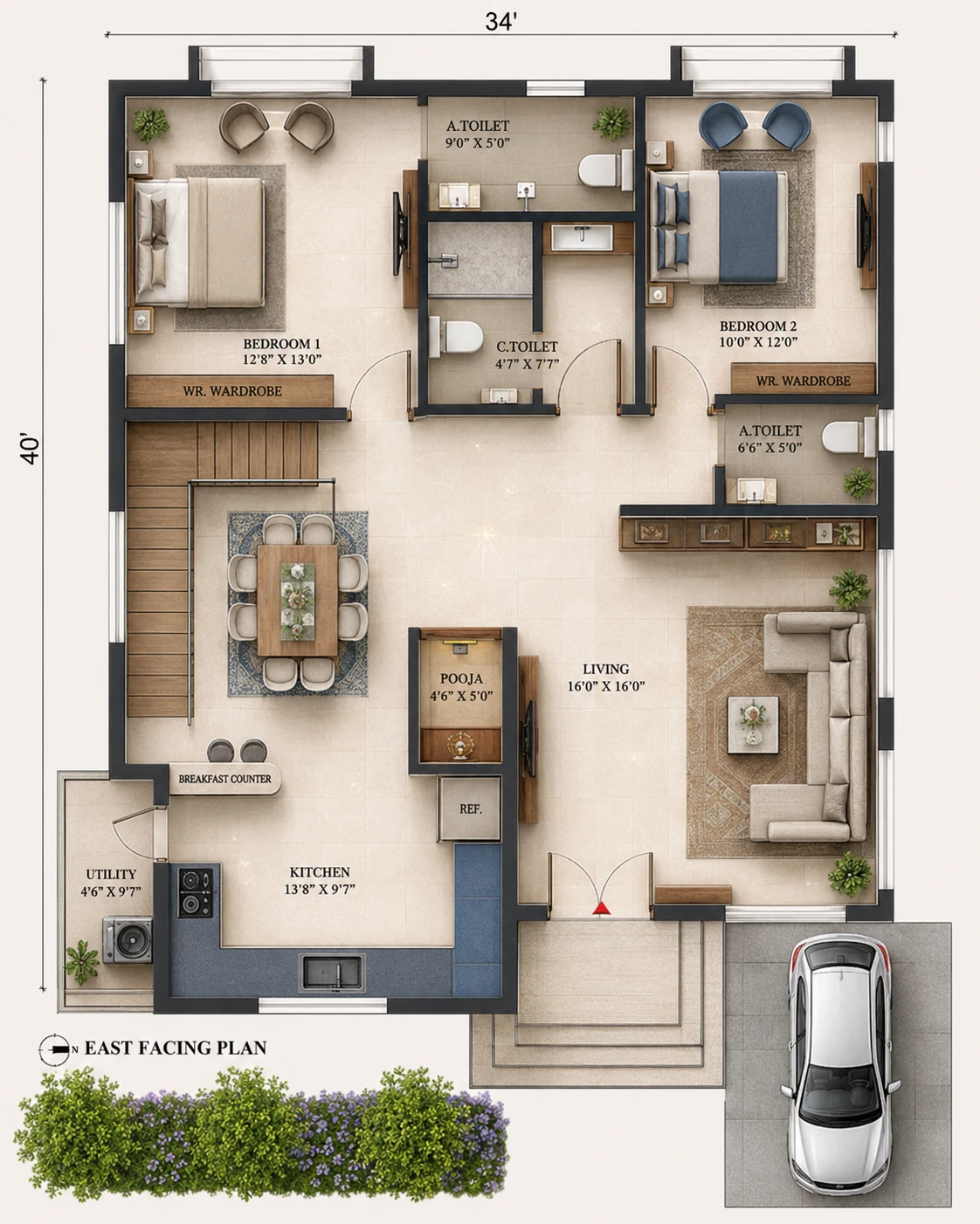East facing ground-floor plan for Eastgate Family House