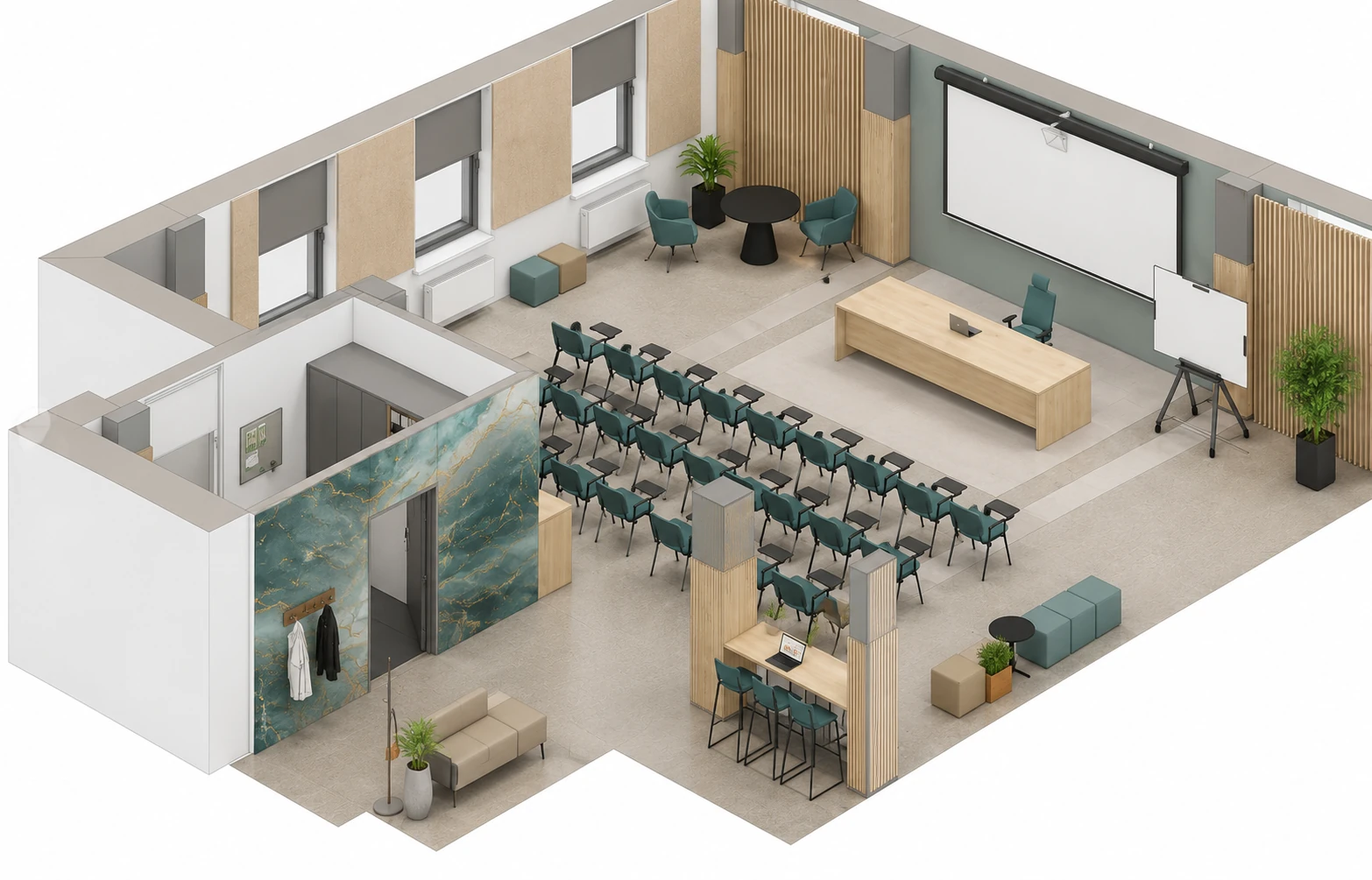 Presentation hall overview for Forum Training Suite