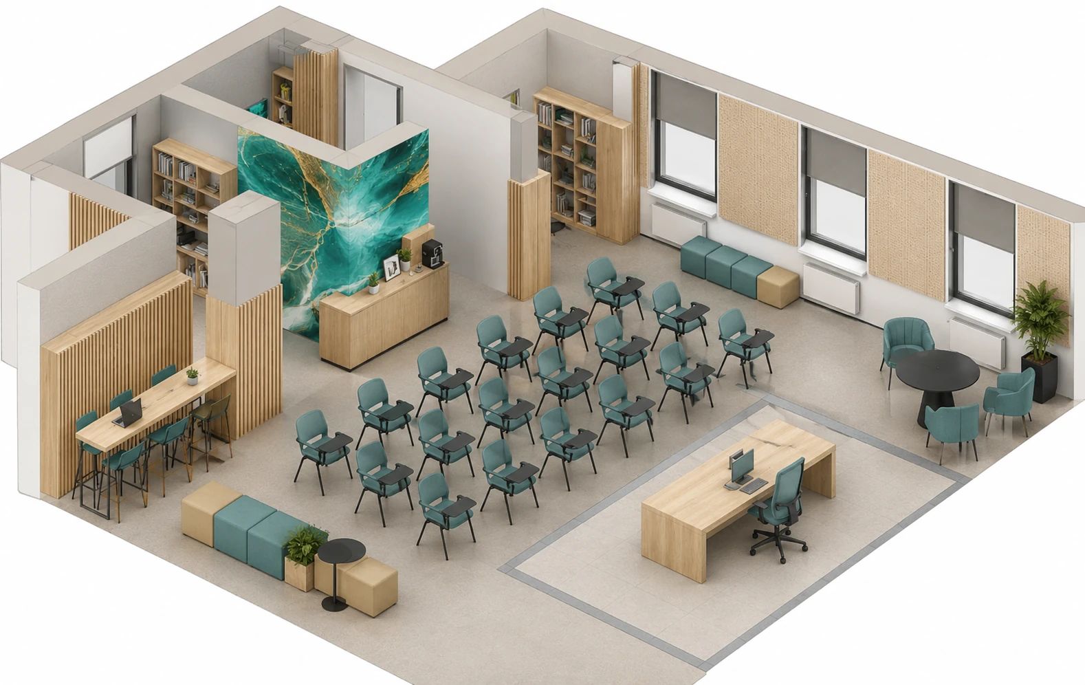 Classroom seating layout for Forum Training Suite