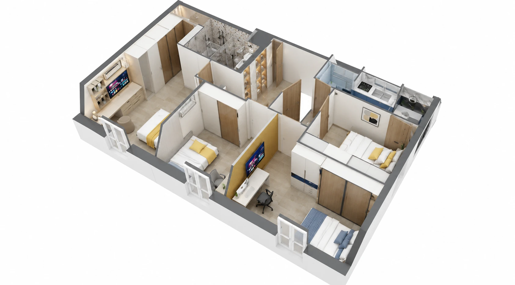 Complete floor plan for Linear Two-Bedroom Apartment