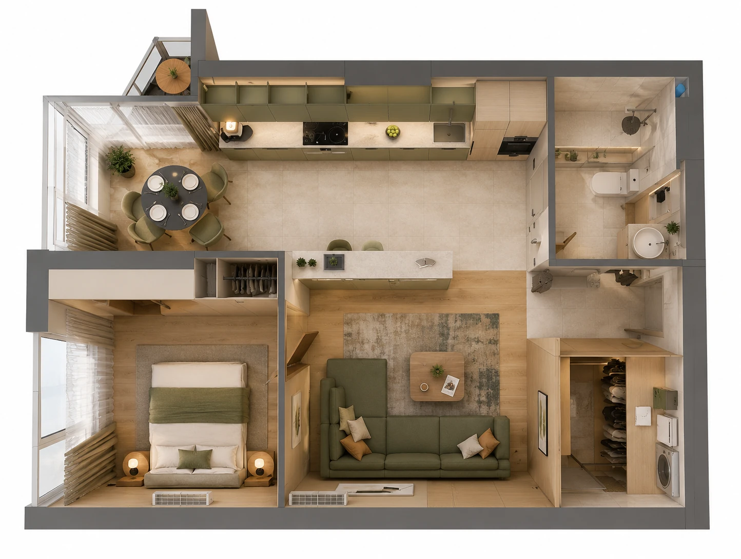 Top view layout for Lumen One-Bedroom Apartment