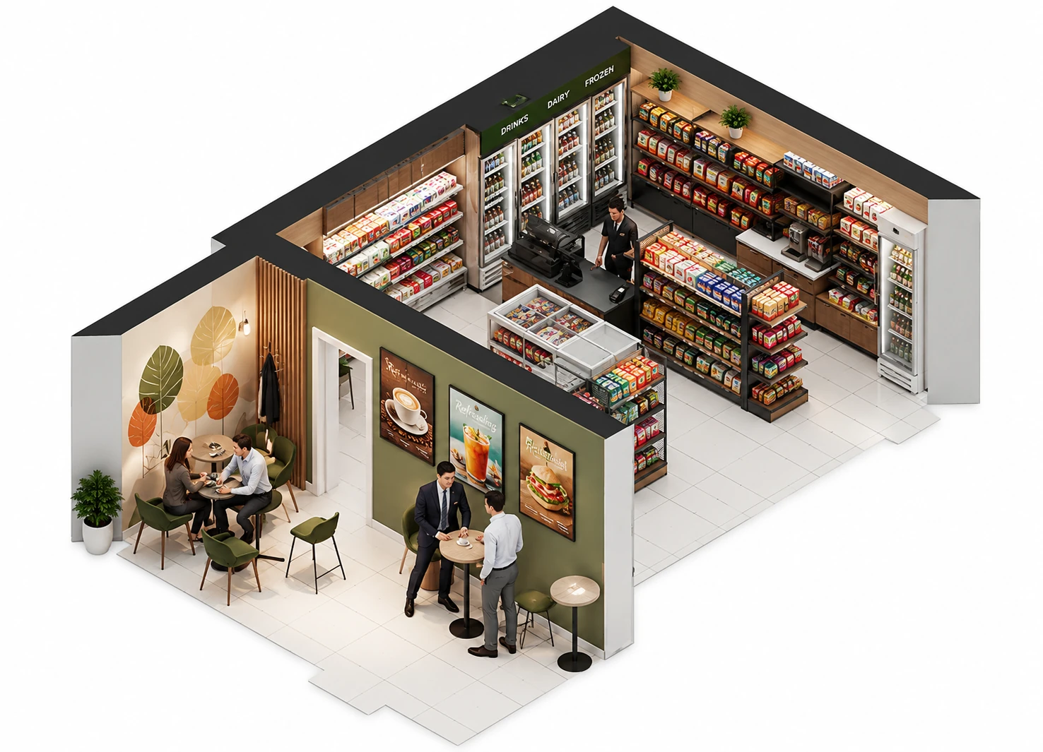 Retail cafe overview for Mosaic Market Cafe
