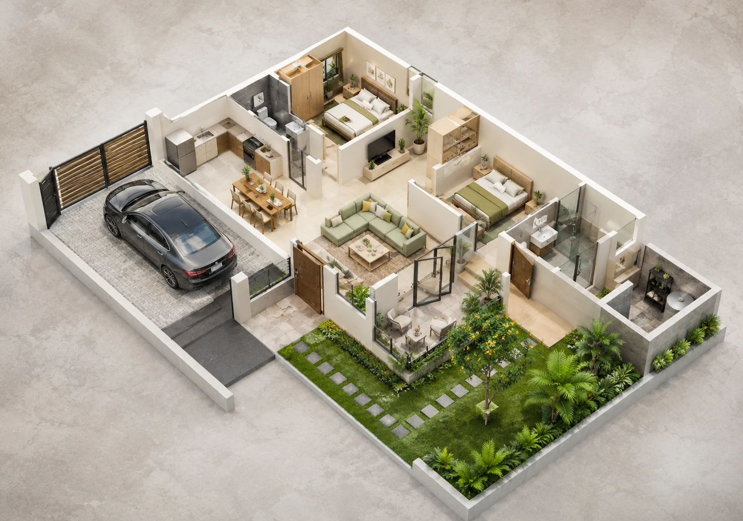 Garden side layout for Palm Court Residence