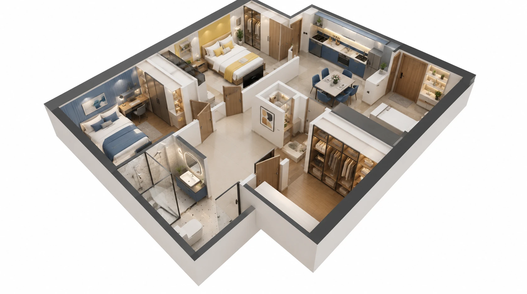 Complete floor plan for Sable Three-Bedroom Apartment