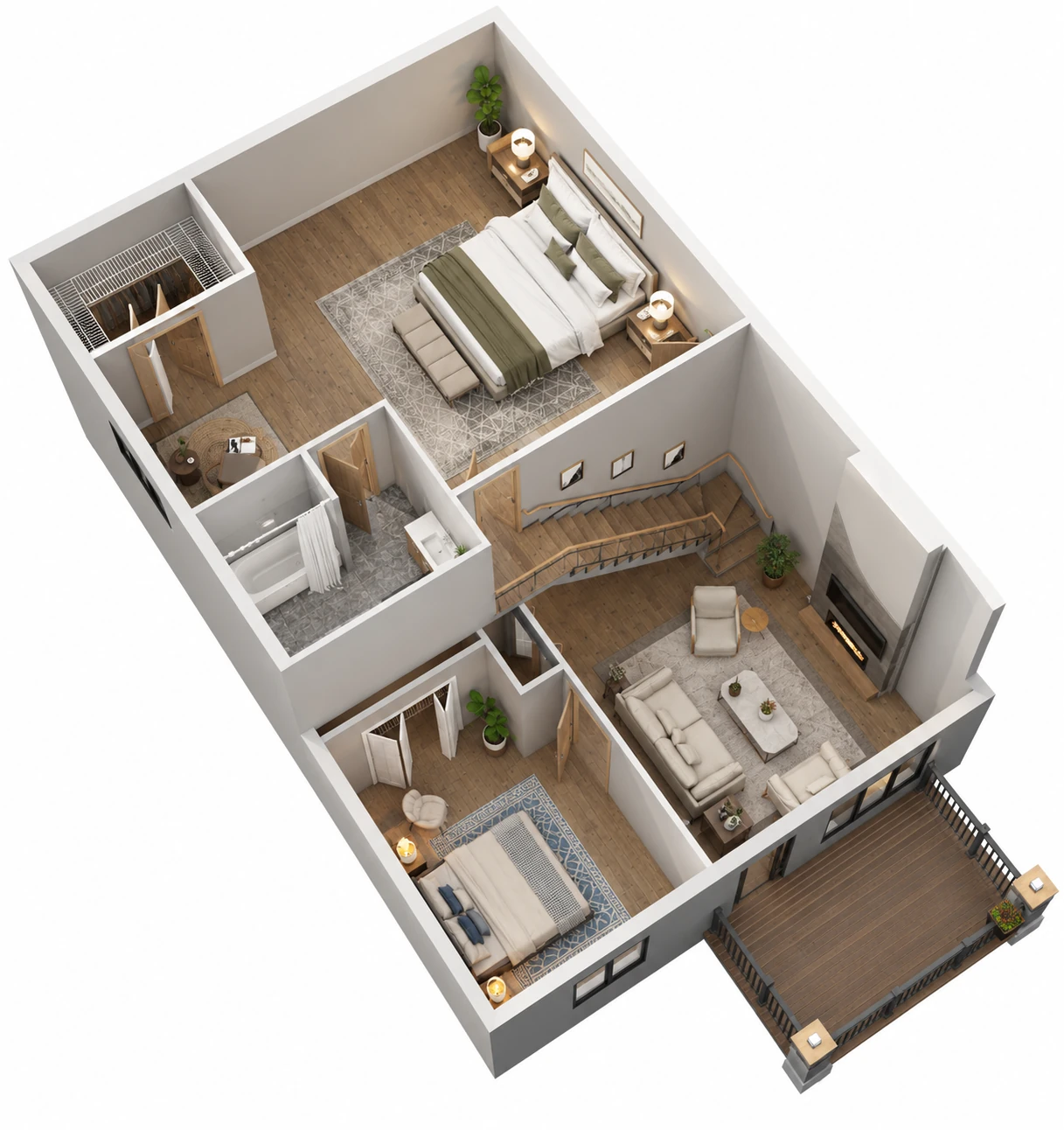 Upper level layout for Willow Townhouse