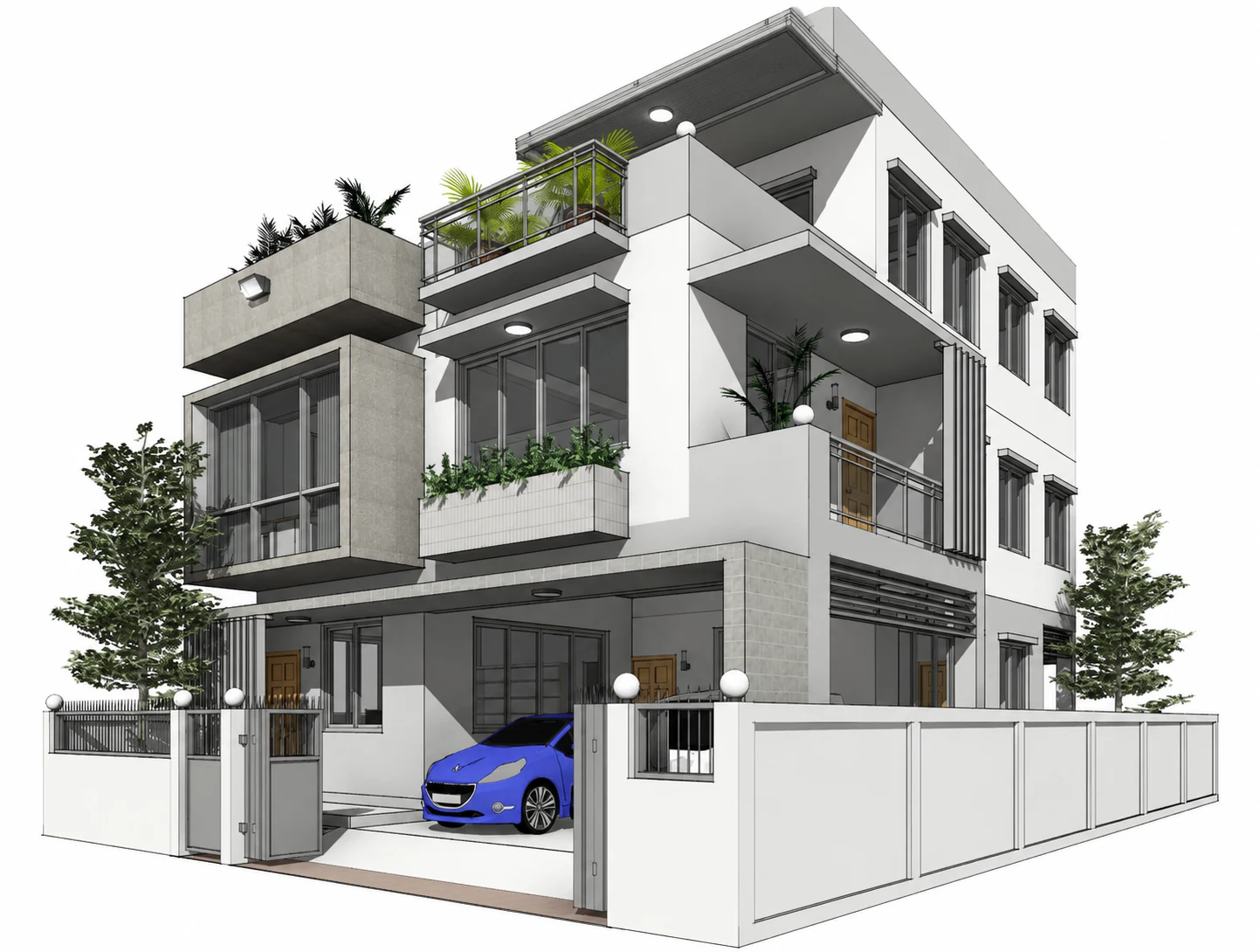 Front corner model for Cantilever Grove House