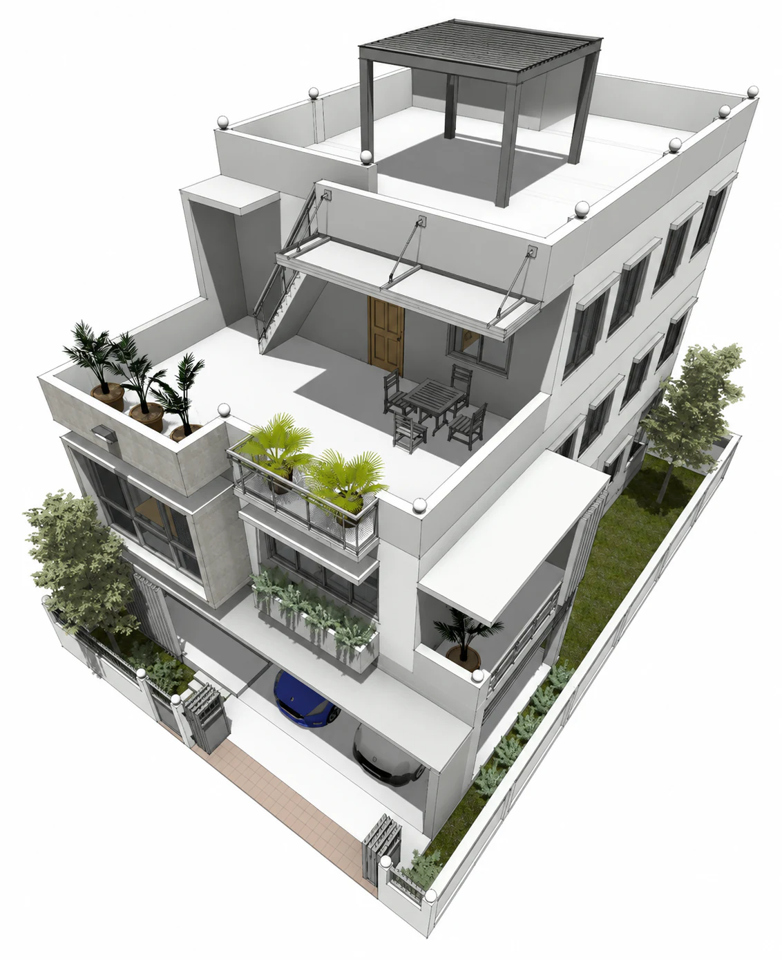 Rooftop aerial model for Cantilever Grove House