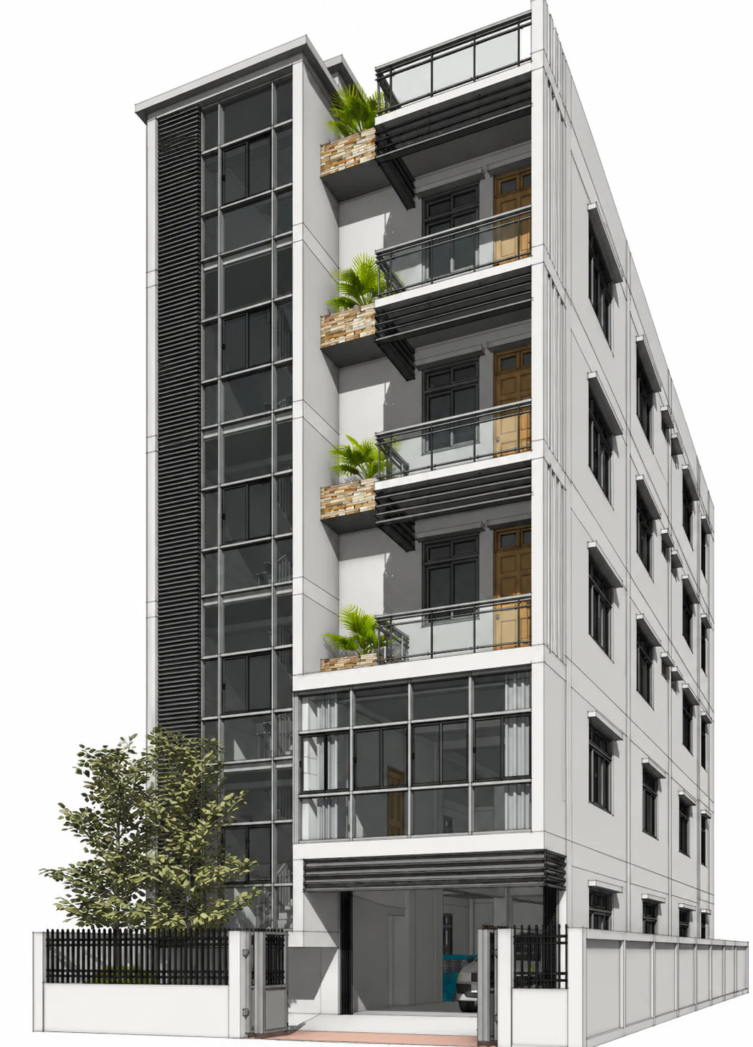 Front elevation model for Glassline Apartments