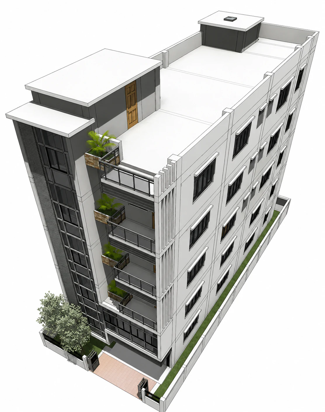 Aerial building model for Glassline Apartments