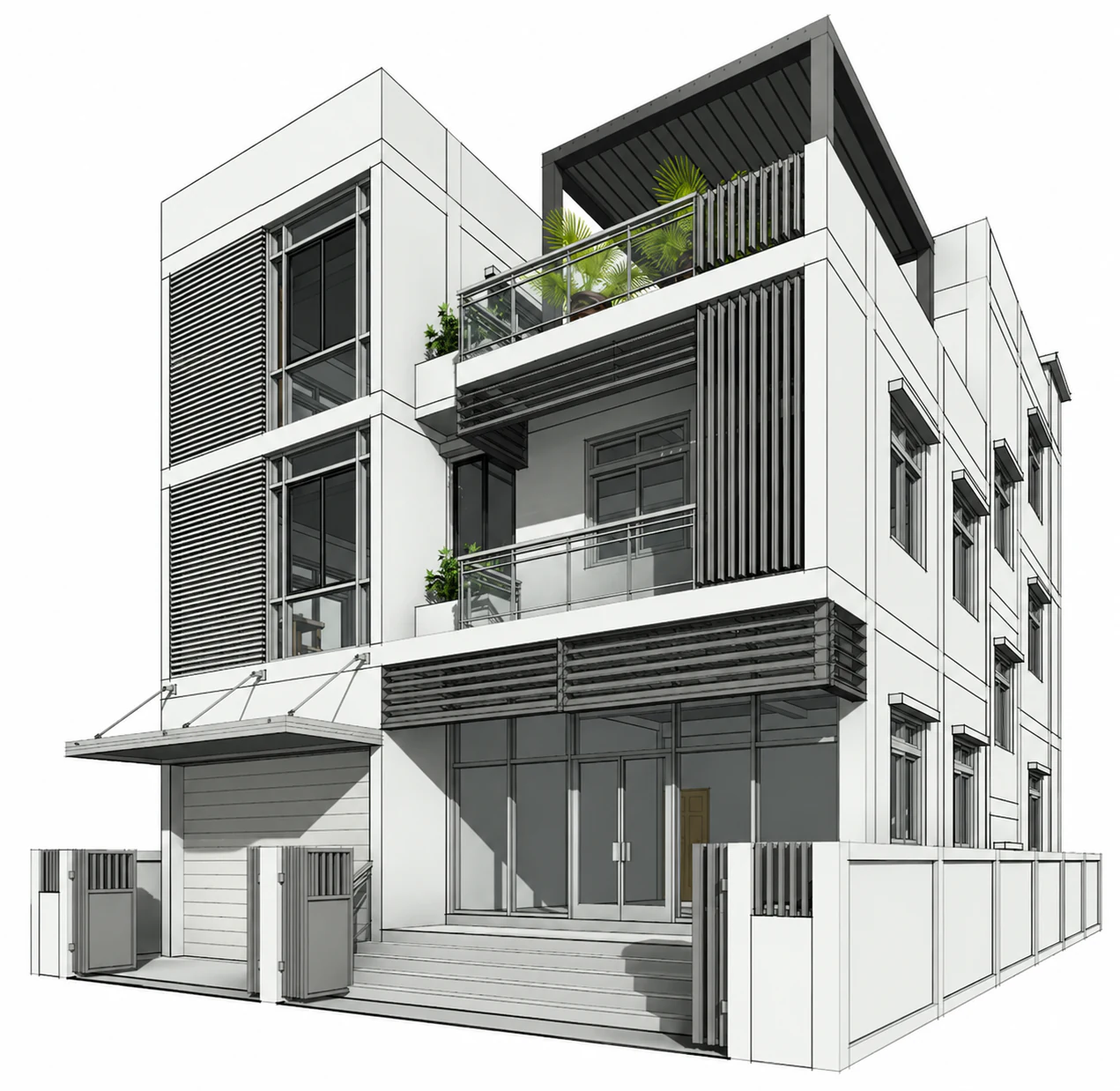 Front corner model for Pergola Stack Residence