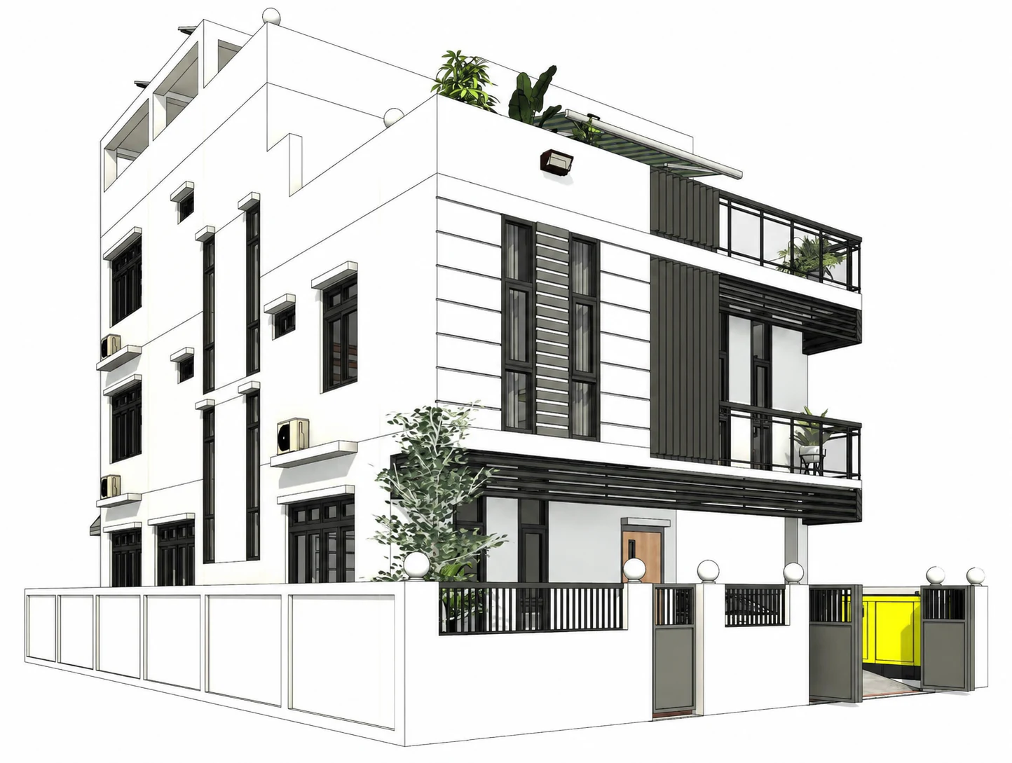 Front corner model for Solar Crest Residence